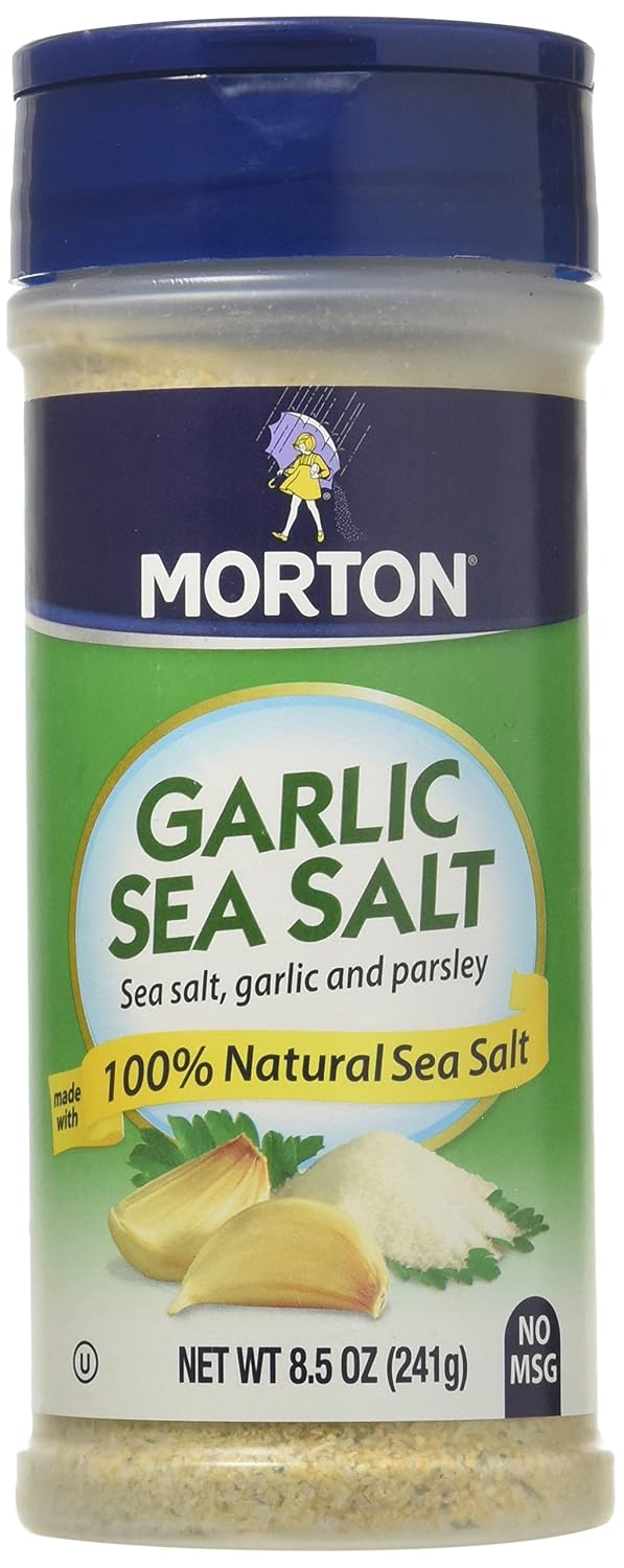 Morton Garlic Sea Salt, Seasoning Blend, 8.5 oz, 1 Pack | with ground garlic and parsley, no MSG, multi-pack shaker for spice rack, grilling seasoning