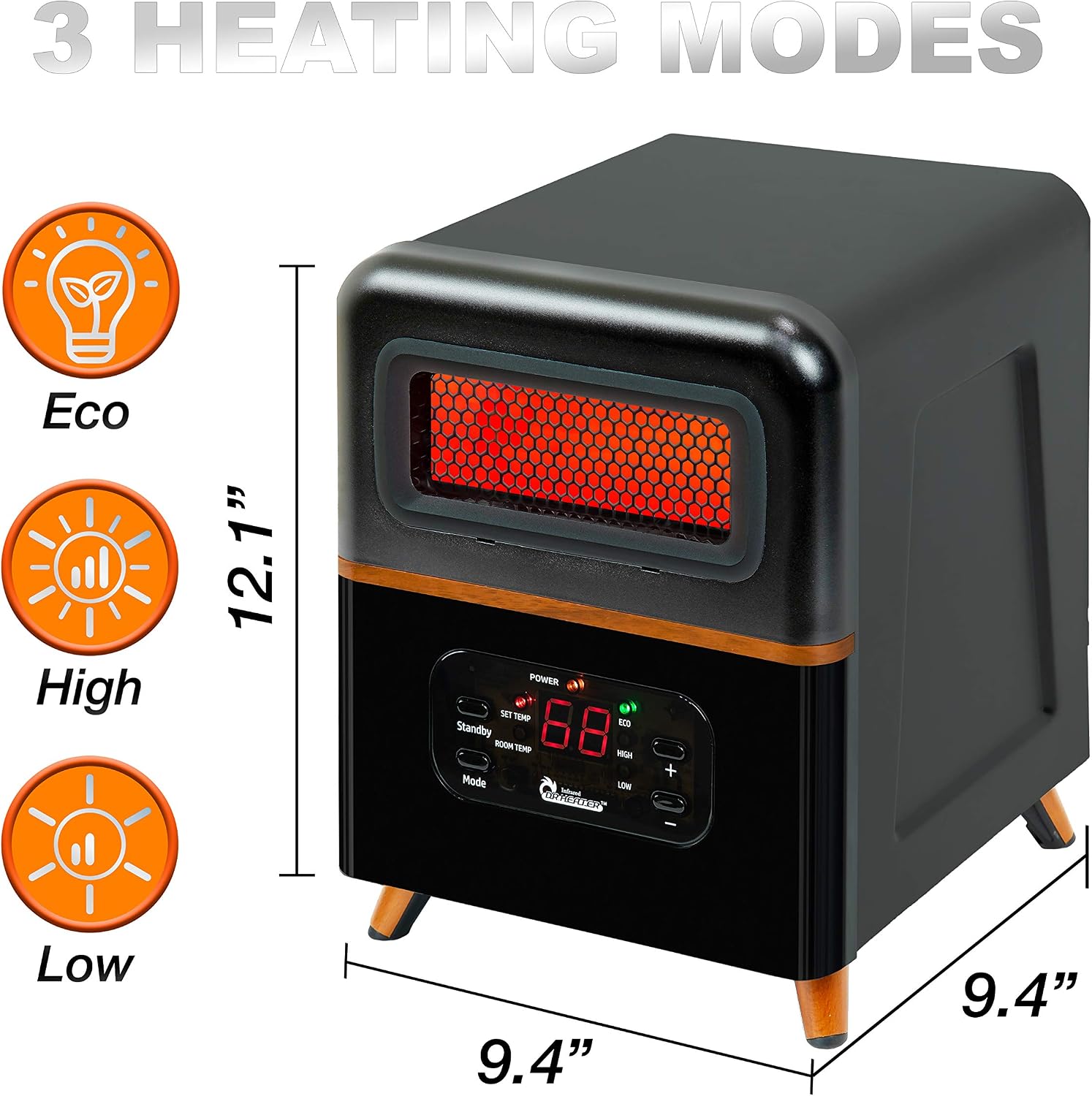 DR. INFRARED HEATER DR-978 New Upgraded Dual Heating Hybrid Portable Infrared Space Heater, 1500W with Remote