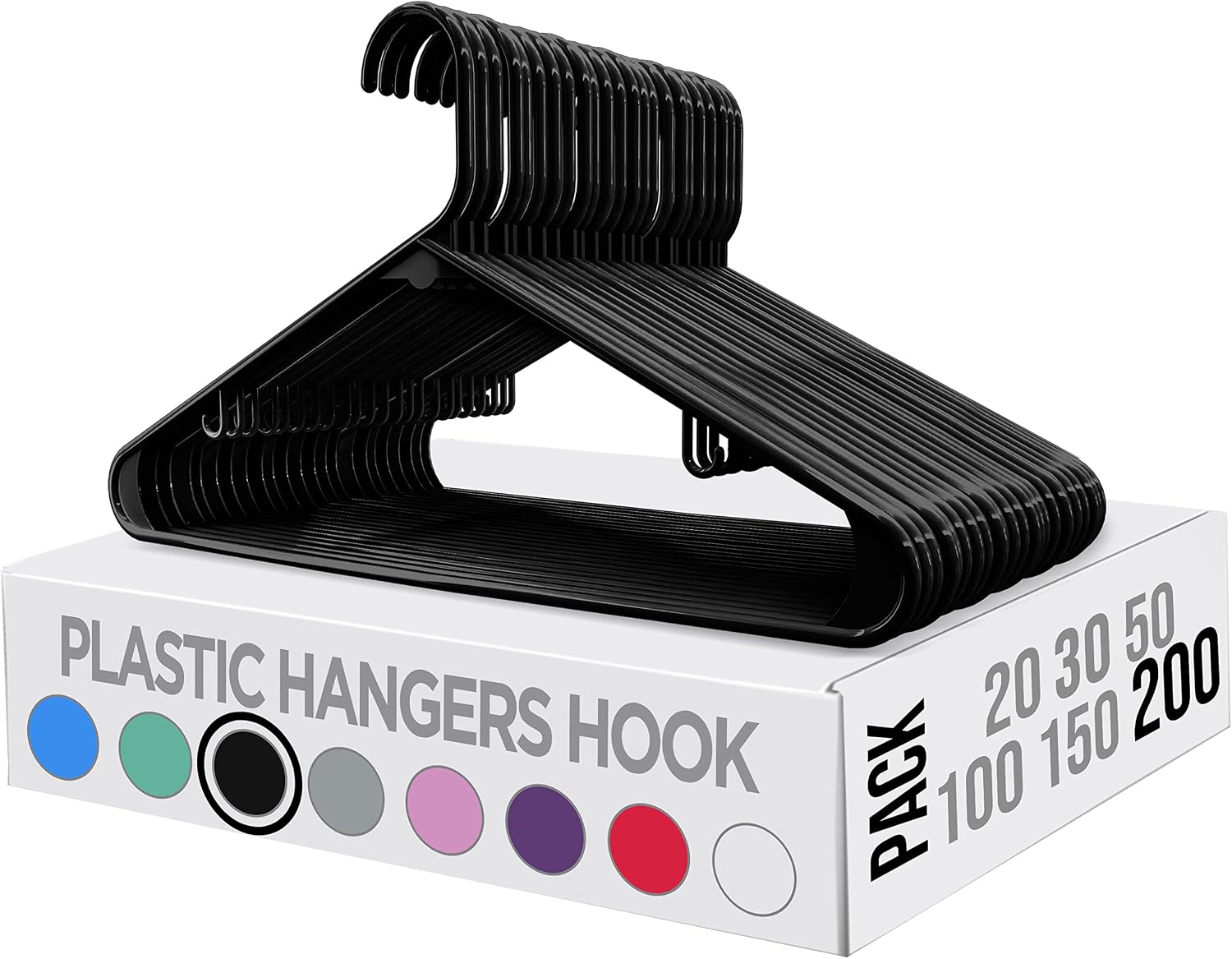 Utopia Home Plastic Hangers 50 Pack – Built-in Strap Hooks Black