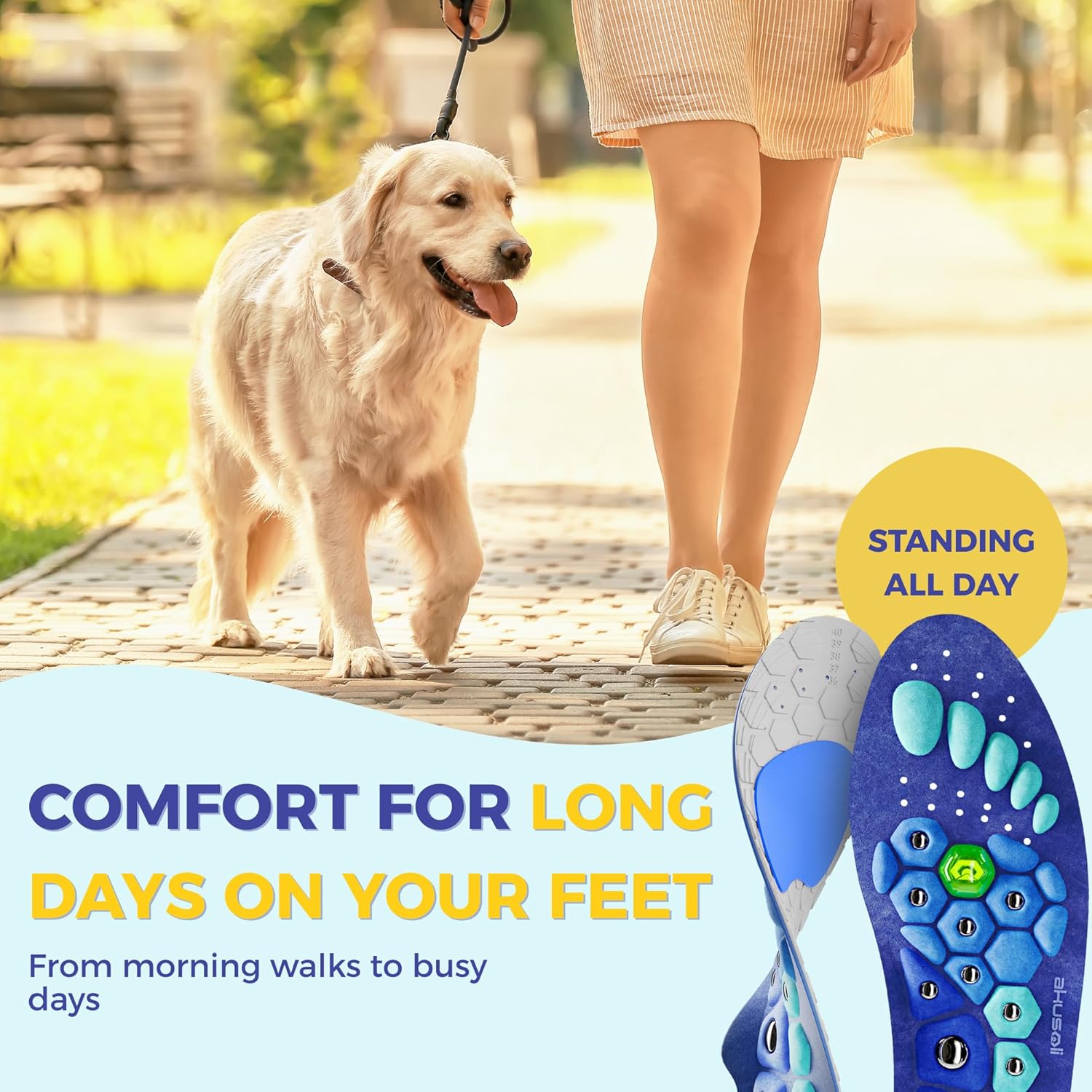 Akusoli Velumi Insoles for Woman, Shoe Insert S/M Women 5–10 Men 5.5–8 | Magnetic High Arch Support Inserts for Flat Feet