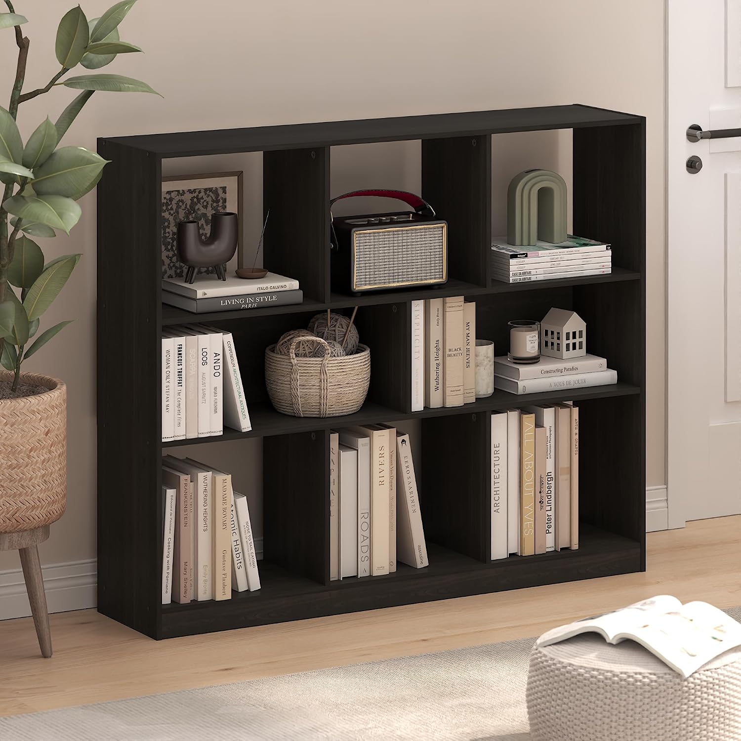 Furinno LUDER Book Shelf, 6-Tier Tall Modern Bookshelf, Bookcase with Open Shelves, 9.3 x 12 x 71, for Living Room, Bedroom, Home Office, White