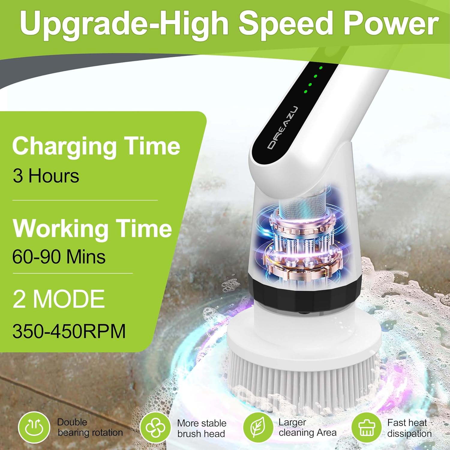 Dreazu Electric Spin Scrubber, 10-in-1 Shower Scrubber & Retractable Long Handle