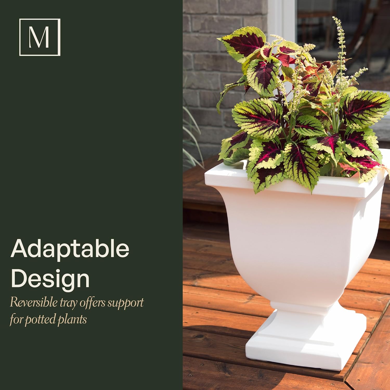 Mayne Augusta 26in Self-Watering Tall Square Urn Planter, Black