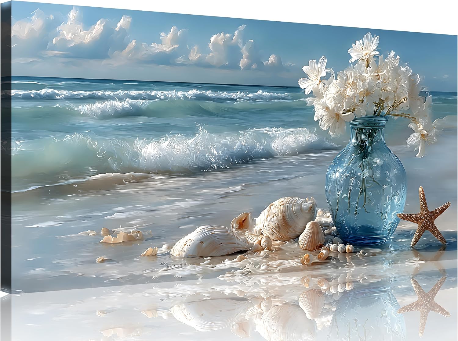 TutuBeer 3 Panel Beach Canvas Wall Art for Home Decor Blue Sea Sunset White Beach Painting the Picture Print on Canvas Seascape the Pictures for Home Decor Decoration,Ready to Hang