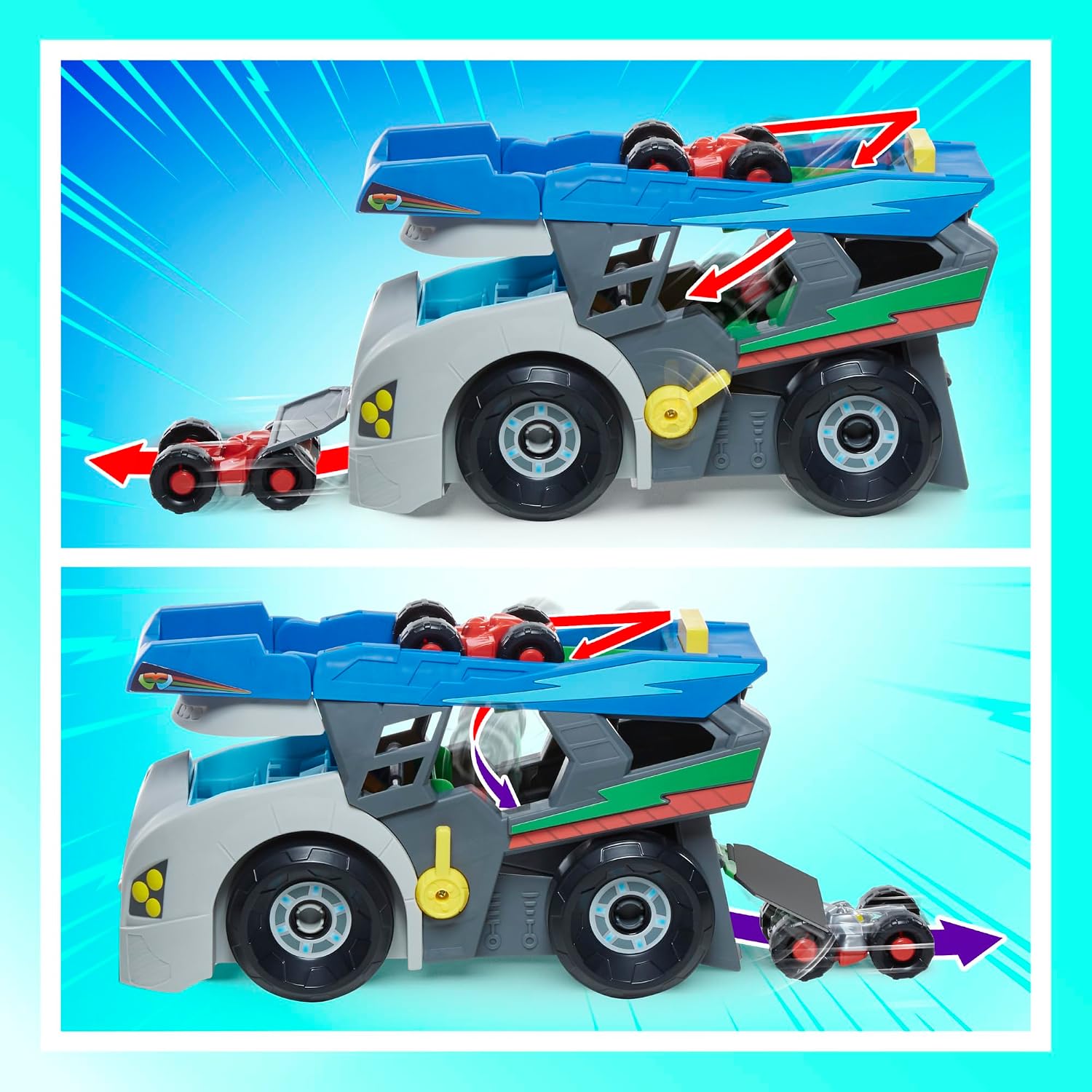 PJ MASKS Power Heroes Hero Hauler Truck Playset with 2 Duo Racer Superhero Toy Cars, Preschool Toys for Boys and Girls