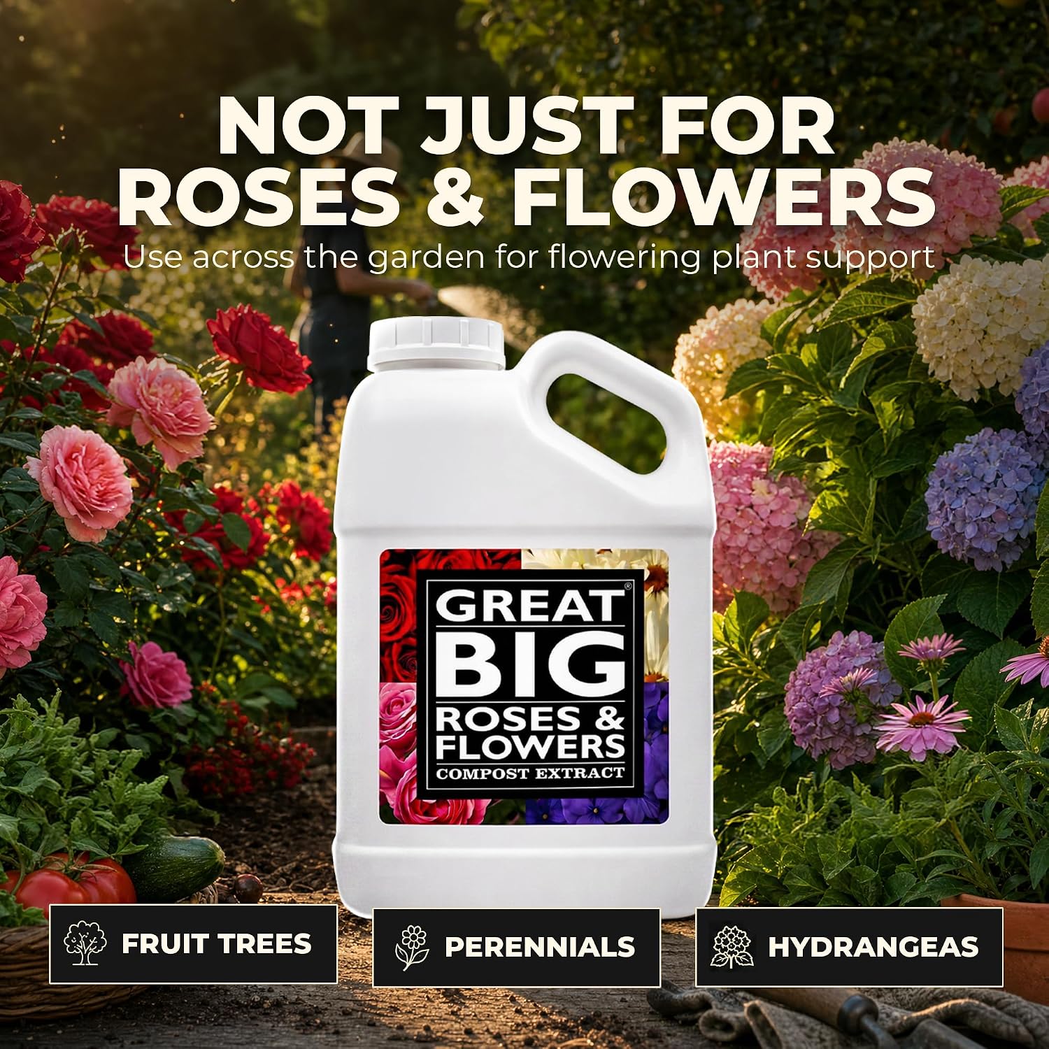 Great Big Roses Fertilizer Booster for Rose & Flower Gardens, 32 Ounce | Organic; For Roses, Flowers, Hydrangeas & Flowering Shrubs; Mix 4 oz per gal water; More Blossoms & Better Root Uptake