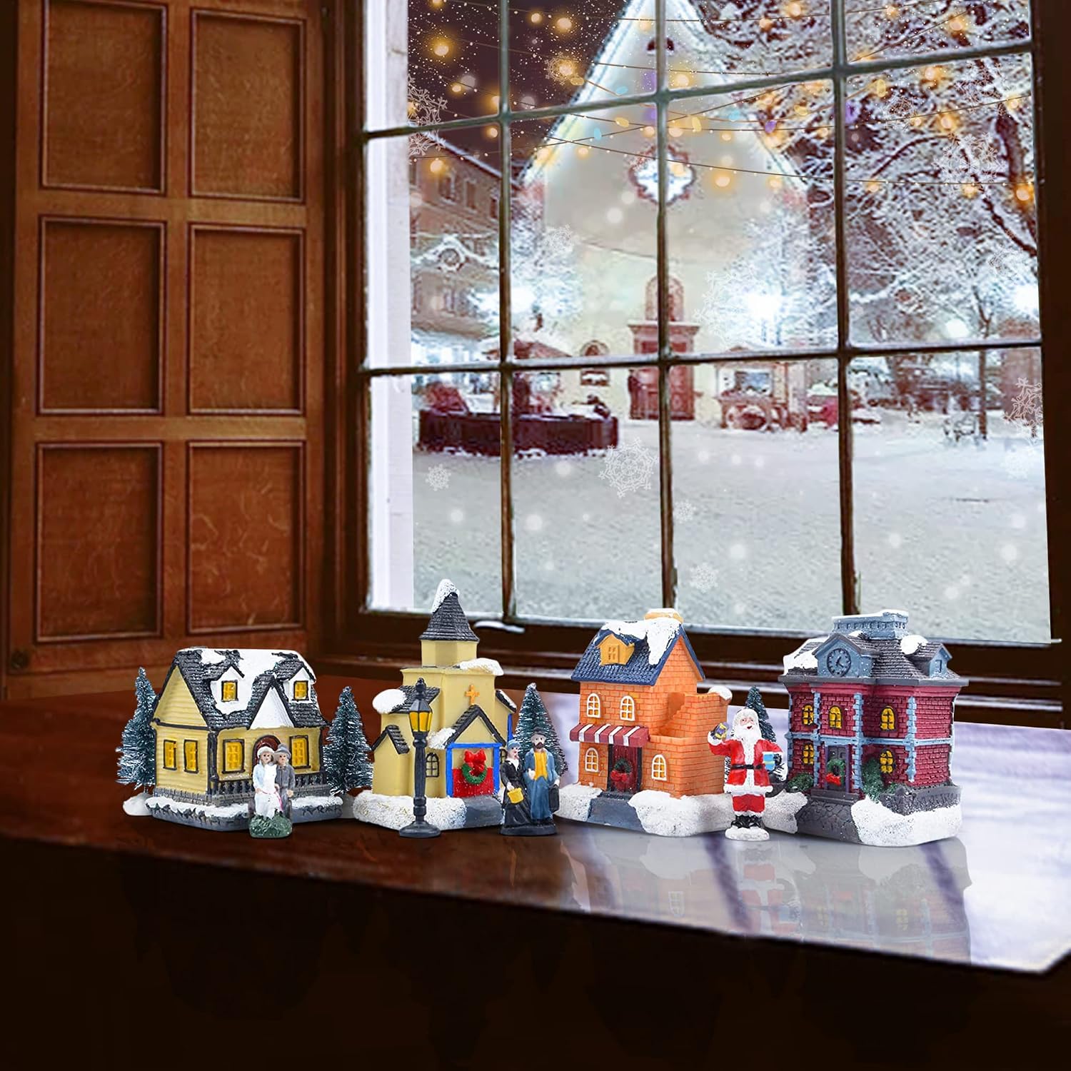 Christmas Village Sets with LED Lights and Figurines Indoor Decor