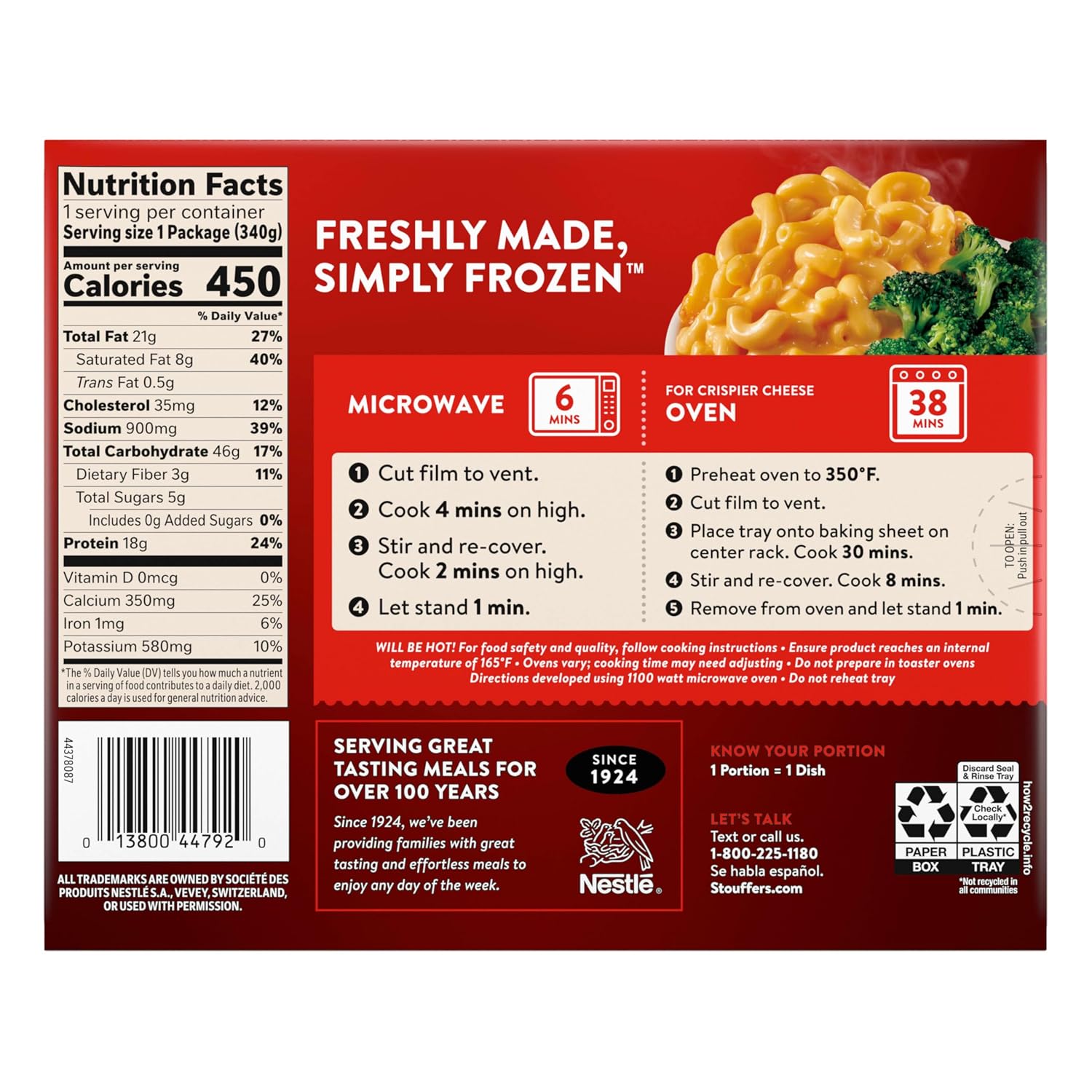 Stouffer's Macaroni & Cheese with Broccoli, Single Serve Frozen Meal
