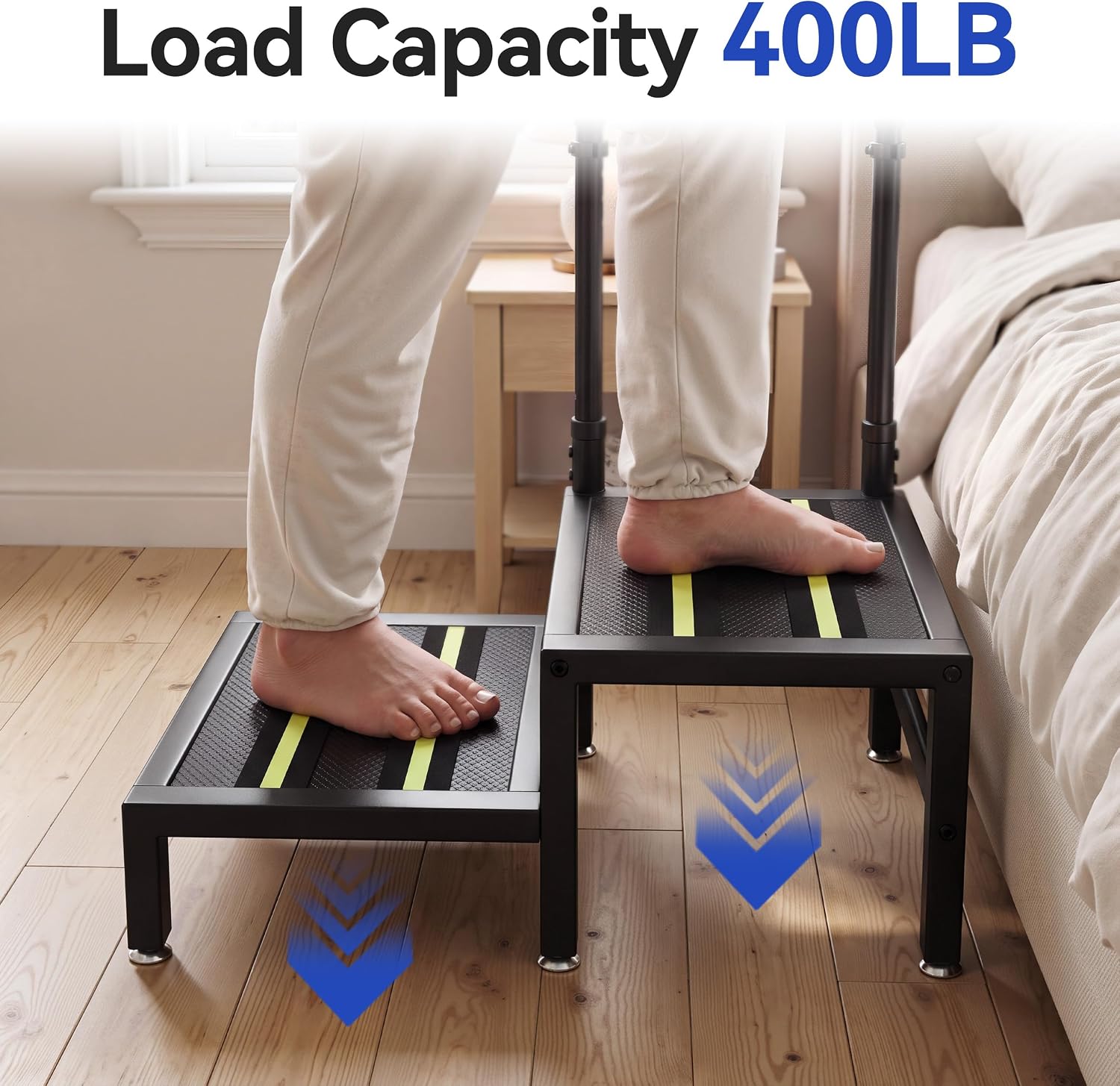 2 Step Stool with Handle, Heavy Duty Step Stool for Adults & Elderly with Non-Slip Platform, Bed Step Stool for High Beds and Home Use
