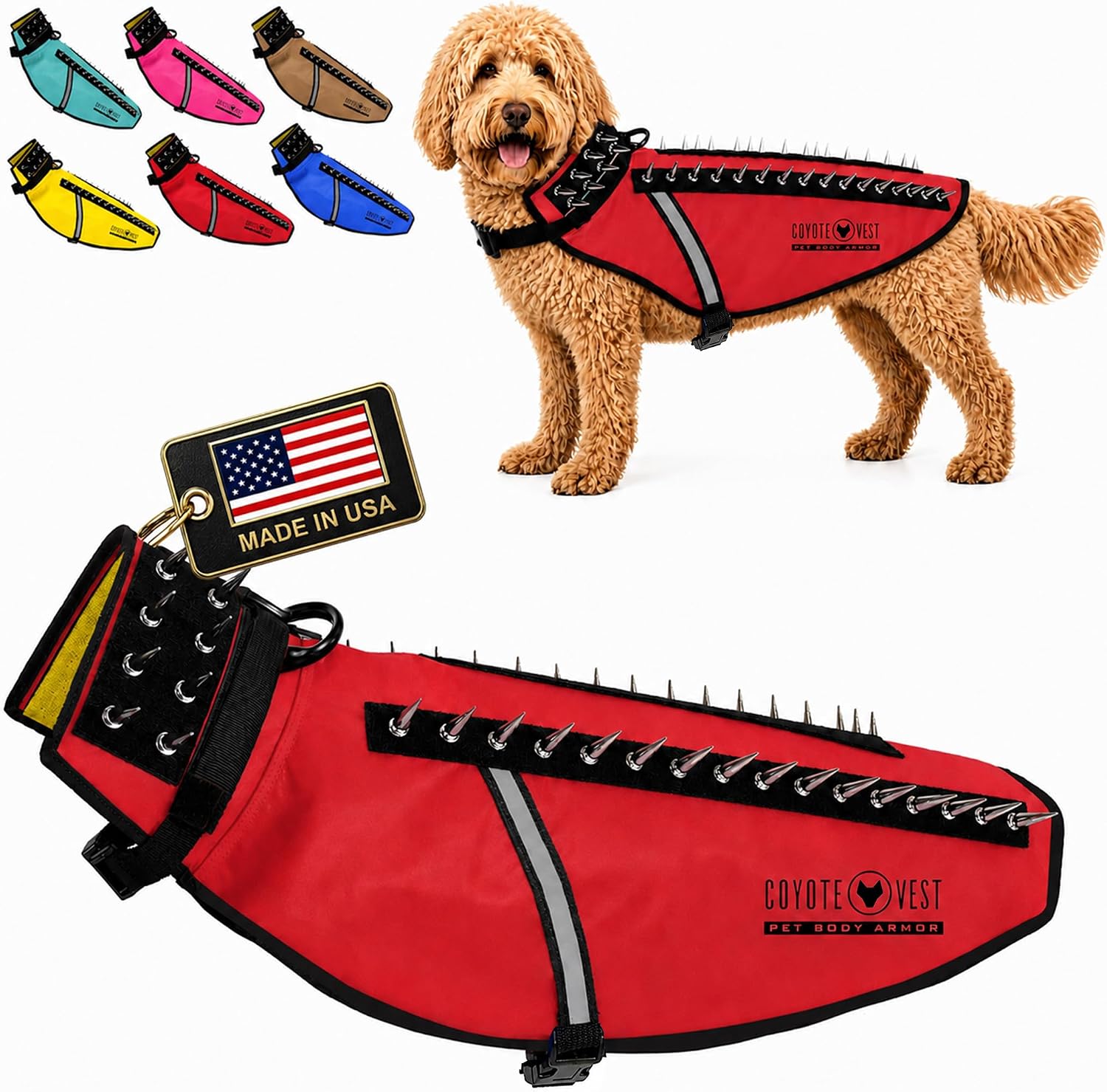 CoyoteVest Stab-Resistant Dog Harness, Made in USA, X-Small, Neon Pink | Stab-resistant Vest Helps Protect Small Dogs From Coyotes, Aggressive Dogs and Birds of Prey, with Removable Spikes