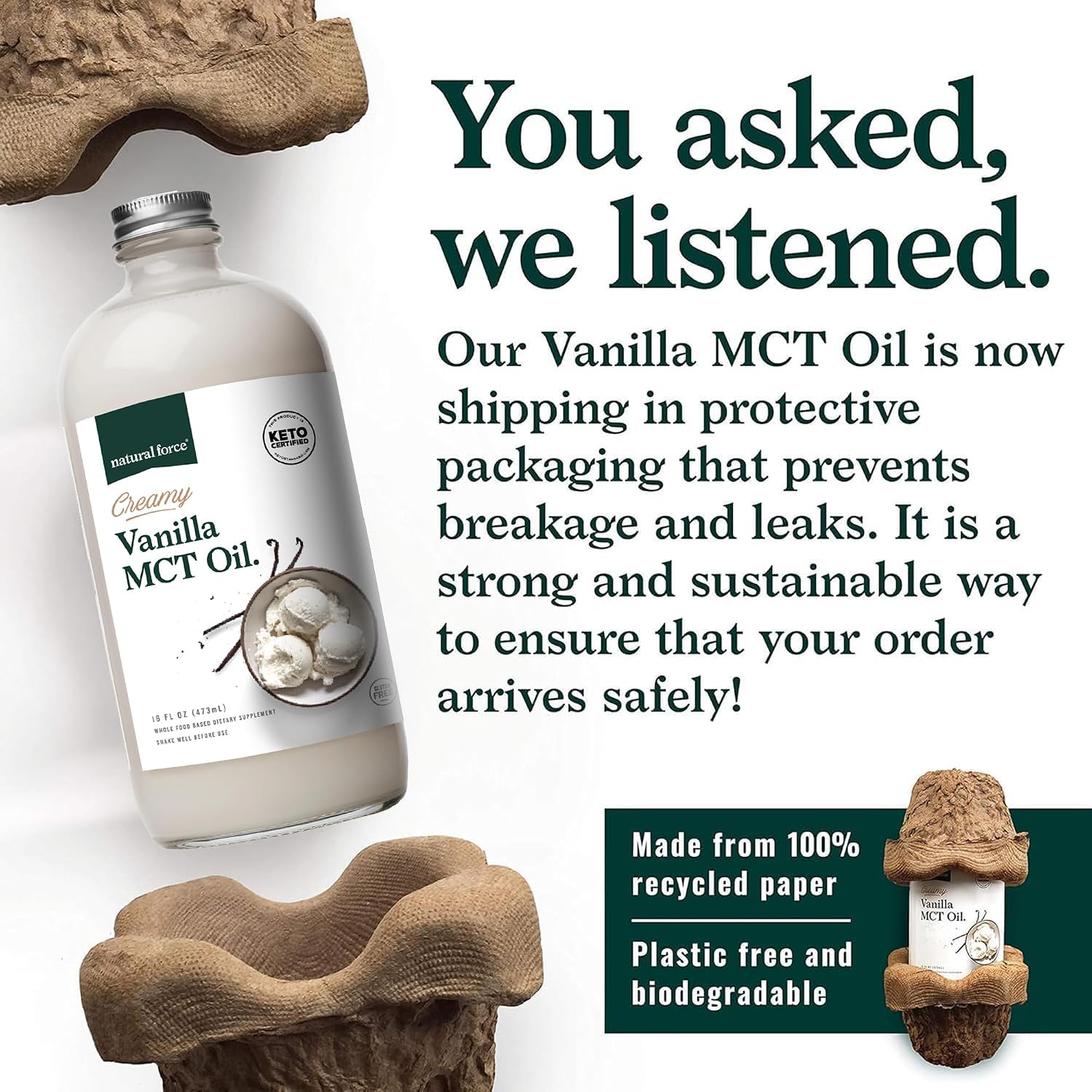 Natural Force Creamy Vanilla MCT Oil – Non Dairy, Keto Certified, Emulsified MCTs for Low-Carb, Ketogenic Coffee, Smoothies
