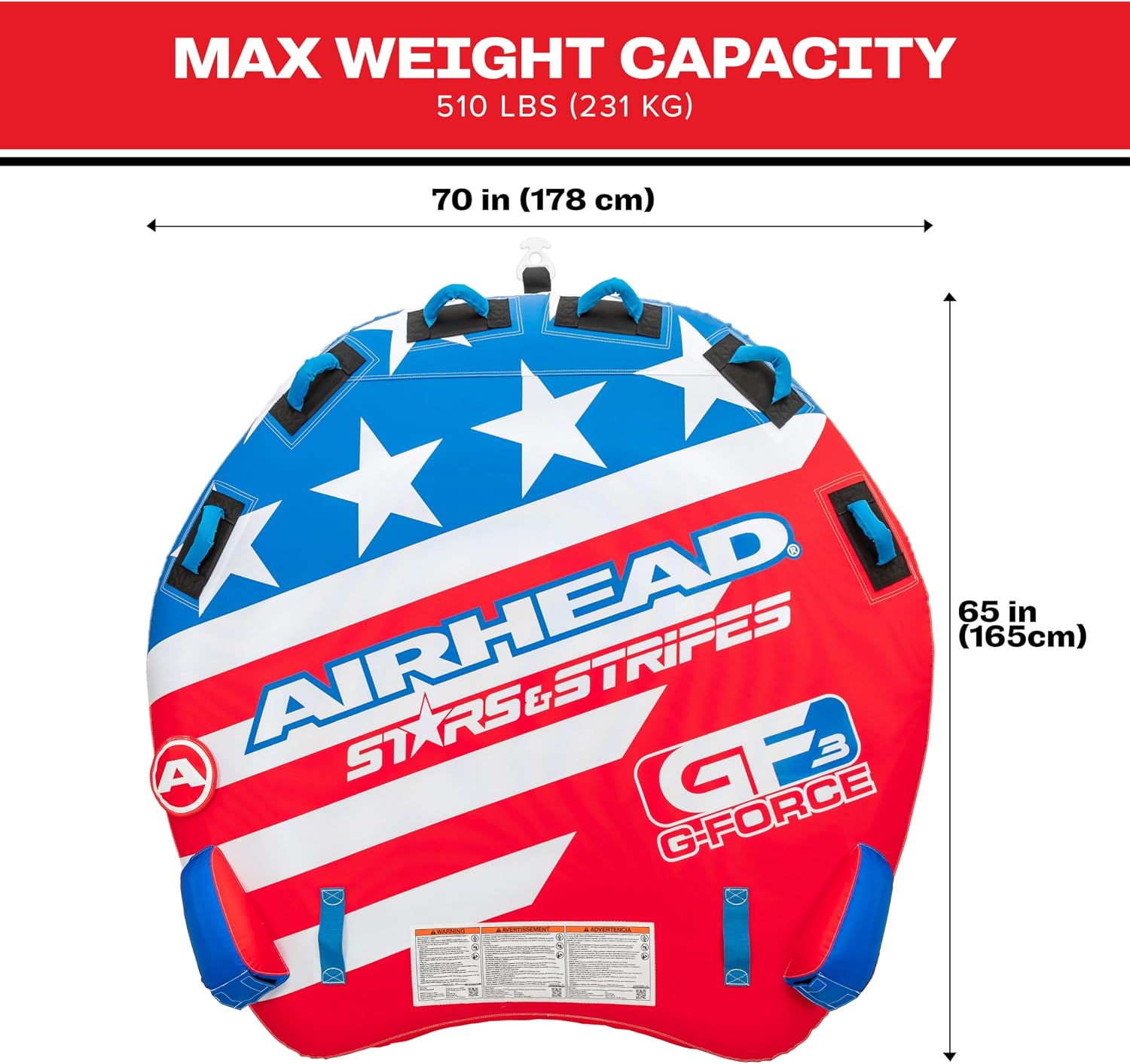 Airhead G-Force Towable Tube for Boating, 1-4 Rider Inflatable Boat Tube for Water Tubing, Heavy Duty Full Nylon Cover, Stabilizer Fins with Neoprene Knuckle Guards, Speed Safety Valve