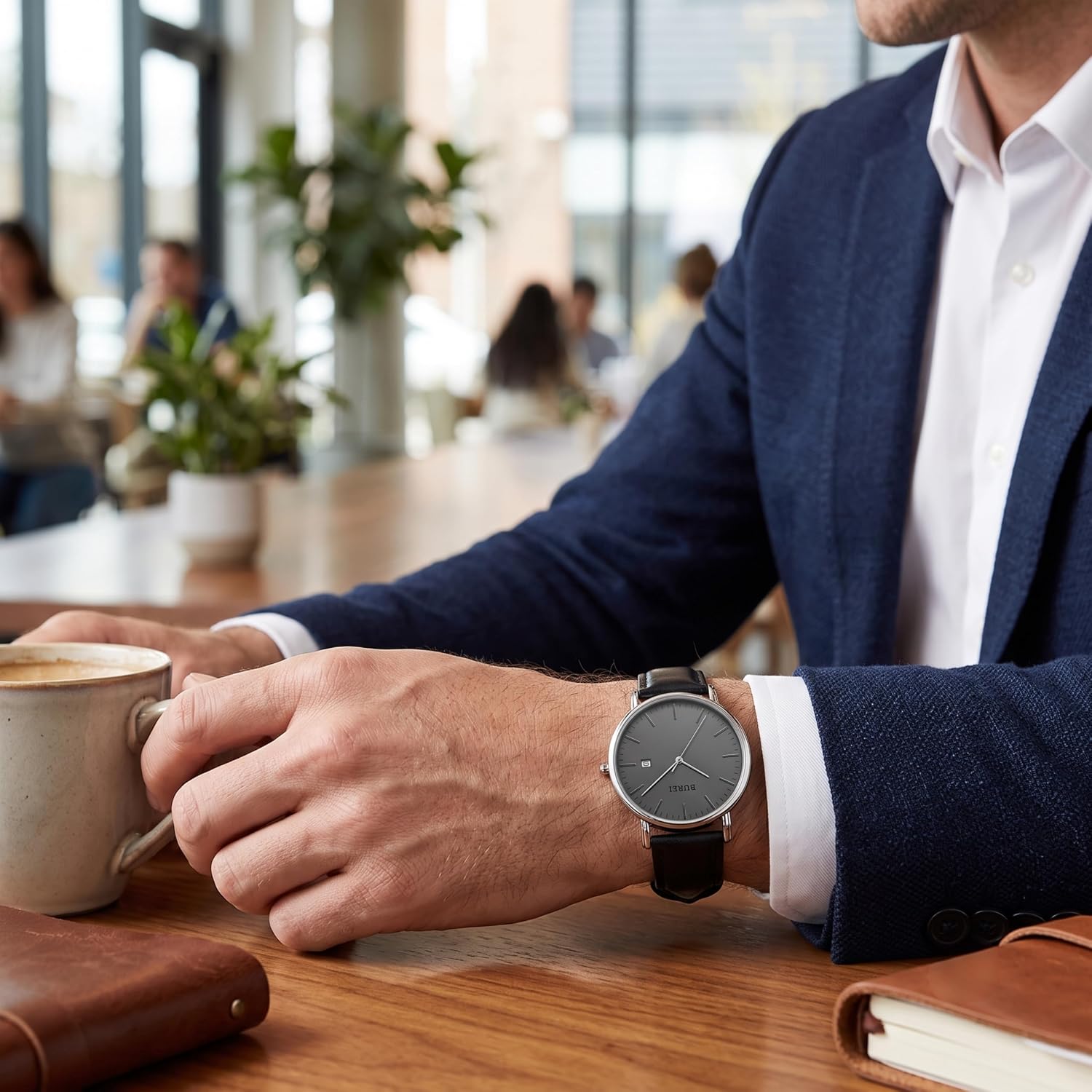 BUREI Men Wrist Watches Fashion Minimalist Thin Analog Quartz Waterproof Watches for Men, Refined Gifts for Men, Boyfriend, Husband, Dad