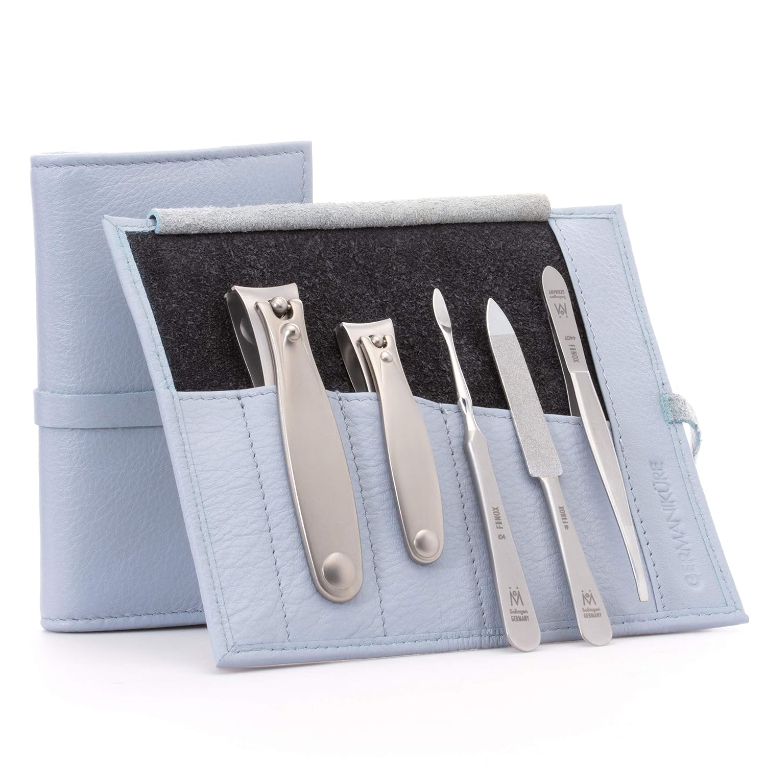 GERMANIKURE 4pc Manicure Nail Care Kit, Solingen Germany, Yellow Suede Roll
