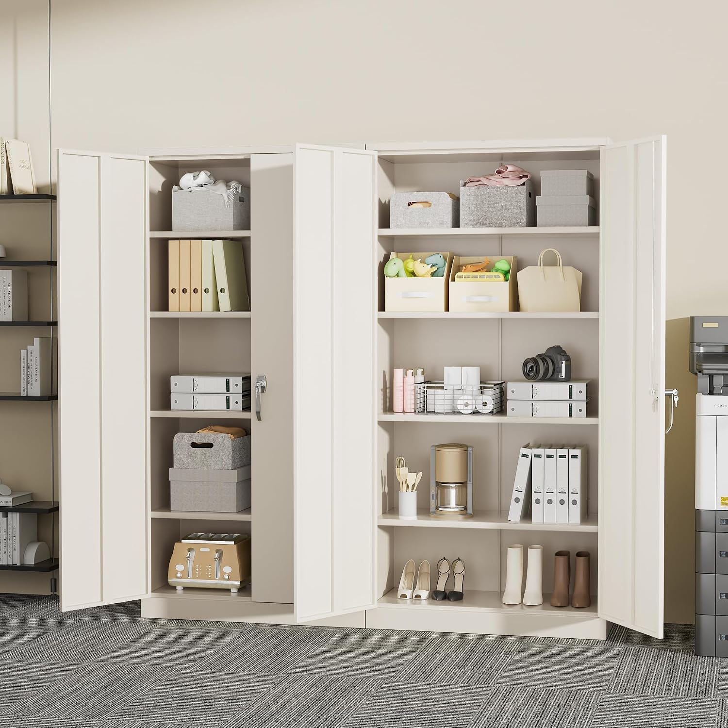 Greenvelly Steel SnapIt Storage Cabinet, 72" Locking Metal Garage Storage Cabinet with 4 Adjustable Shelves, 2 Doors and Lock for File, Office, Garage