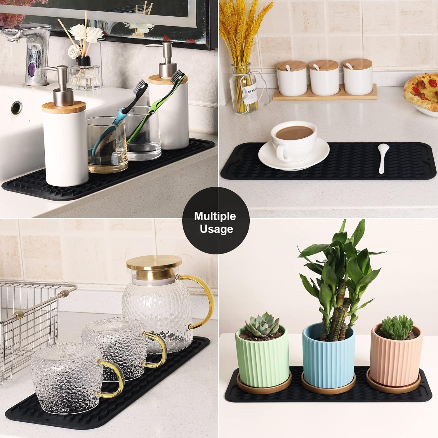 ZLR Silicone Dish Drying Mat for Kitchen Counter, Eco-Friendly Fast Dry Dish Mat, Easy Clean Multi Usage Drying Matt, Heat Resistant Trivet