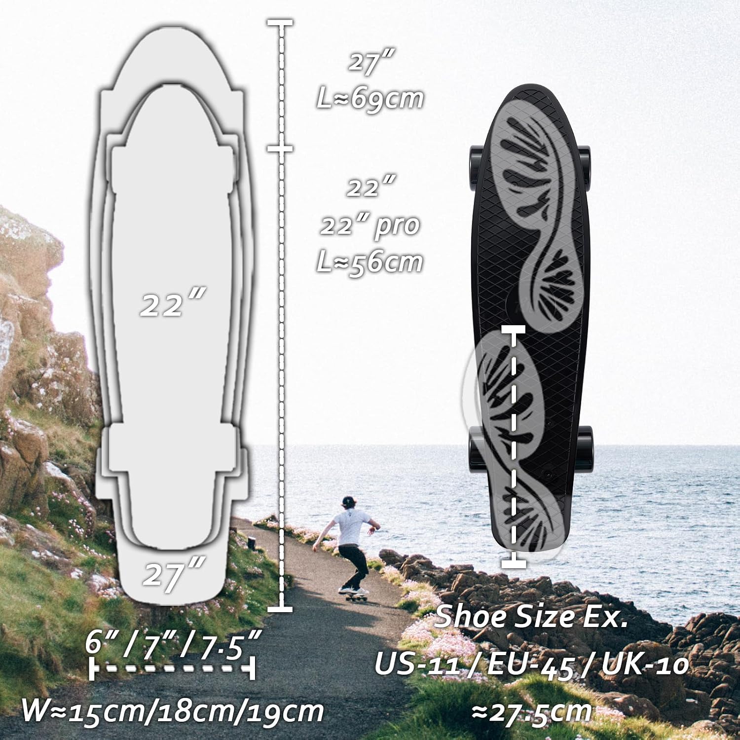KMX Classic Retro Mini Cruiser Skateboard for Kids, Teens, Adults