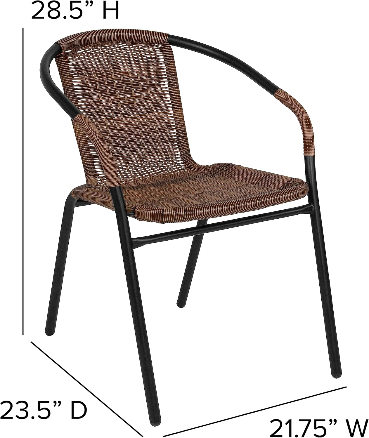 Flash Furniture Lila Modern Rattan Indoor/Outdoor Stackable Dining Chairs, Stacking Rattan Bistro Chairs for Patio or Restaurant, Set of 4, Brown | Commercial Grade, Indoor/Outdoor Use
