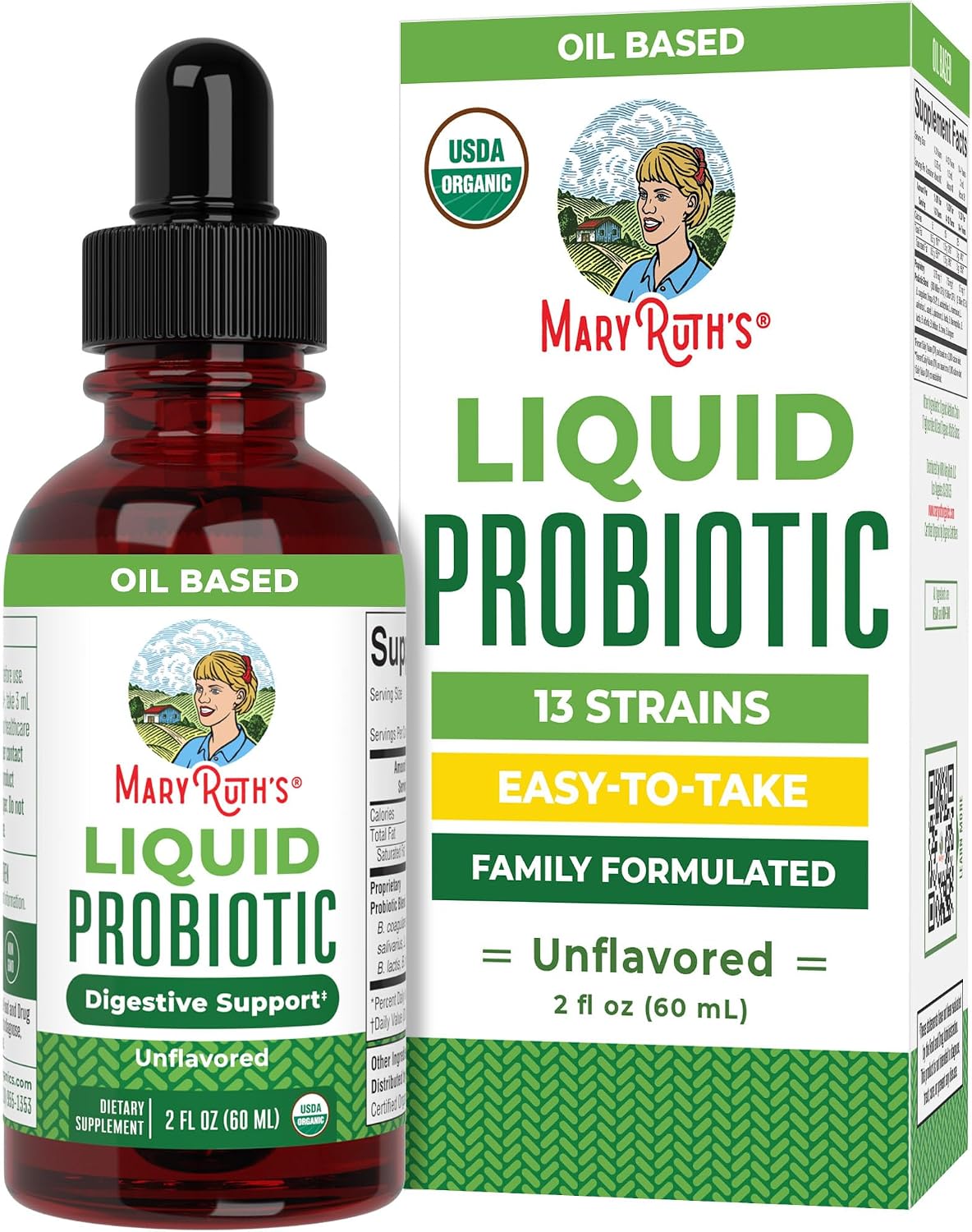 MARYRUTH'S Organic Liquid Probiotic, Digestive & Gut Health, 40 Servings | 2 Billion CFU, 13 Probiotic Strains, Gut Health & Digestive Support, Gas & Bloating Support, Vegan