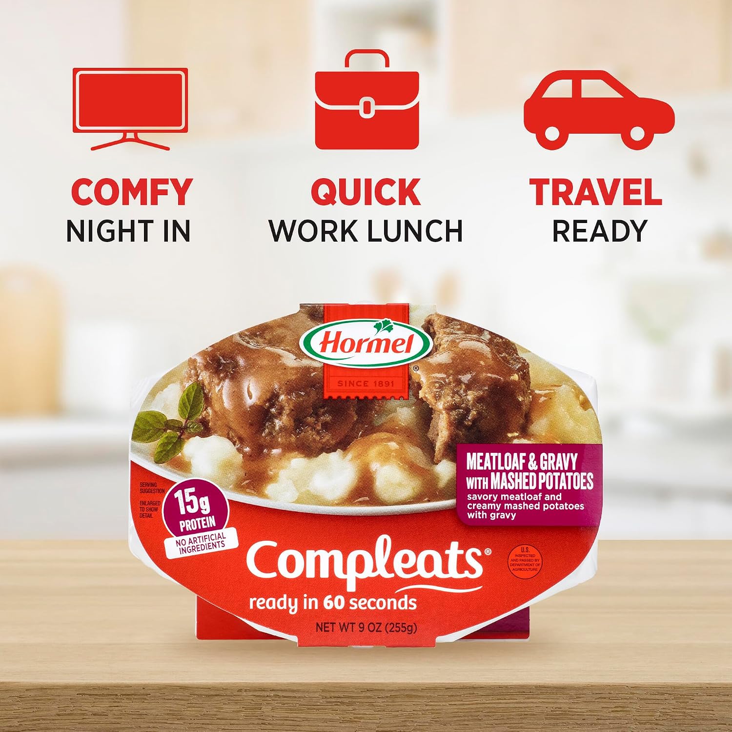 HORMEL COMPLEATS Meatloaf & Gravy With Mashed Potatoes, 9 oz. (6 Pack) | Heat and Eat, Microwave Meals, Prepared Foods