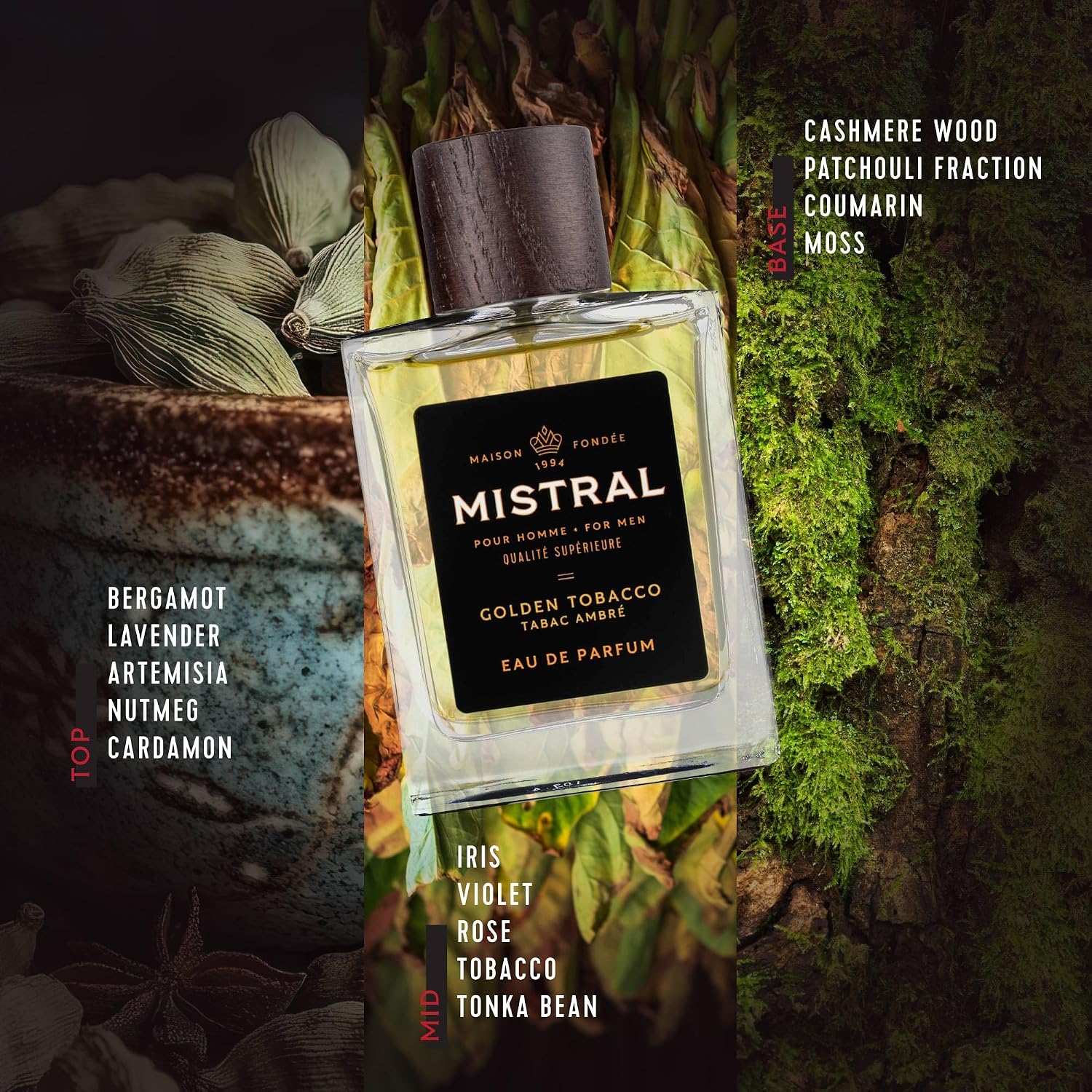 Mistral Bourbon Vanilla Eau de Parfum for Men, Men's Cologne, 3.4 Oz | Warm & Sweet Masculine Scent with Vanilla, Patchouli & Sandalwood, Cruelty-Free, Long-Lasting Perfume, Made in France