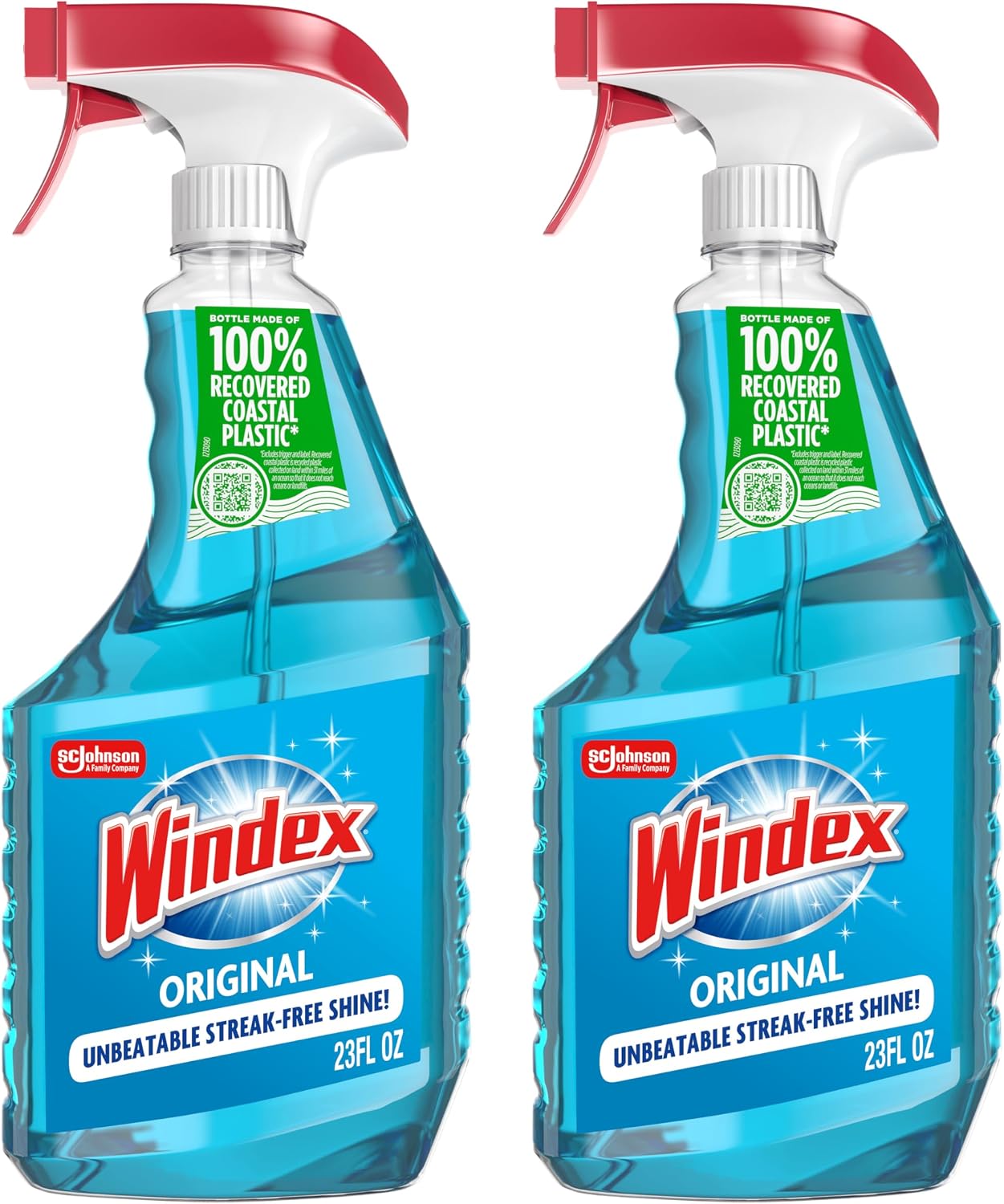 Windex refill glass and window cleaner, made from 100% recycled plastic, surface cleaning spray, original blue scent, 2L (67.6 fl oz)