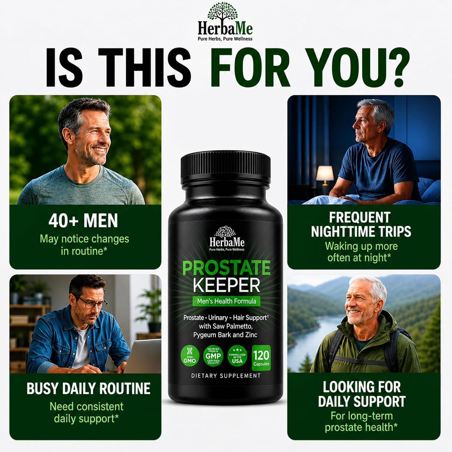 Prostate Health Supplement for Men & Urinary Support, 120 Capsules | Saw Palmetto, Pygeum Bark & Zinc for Healthy Urinary Flow, Bladder Comfort