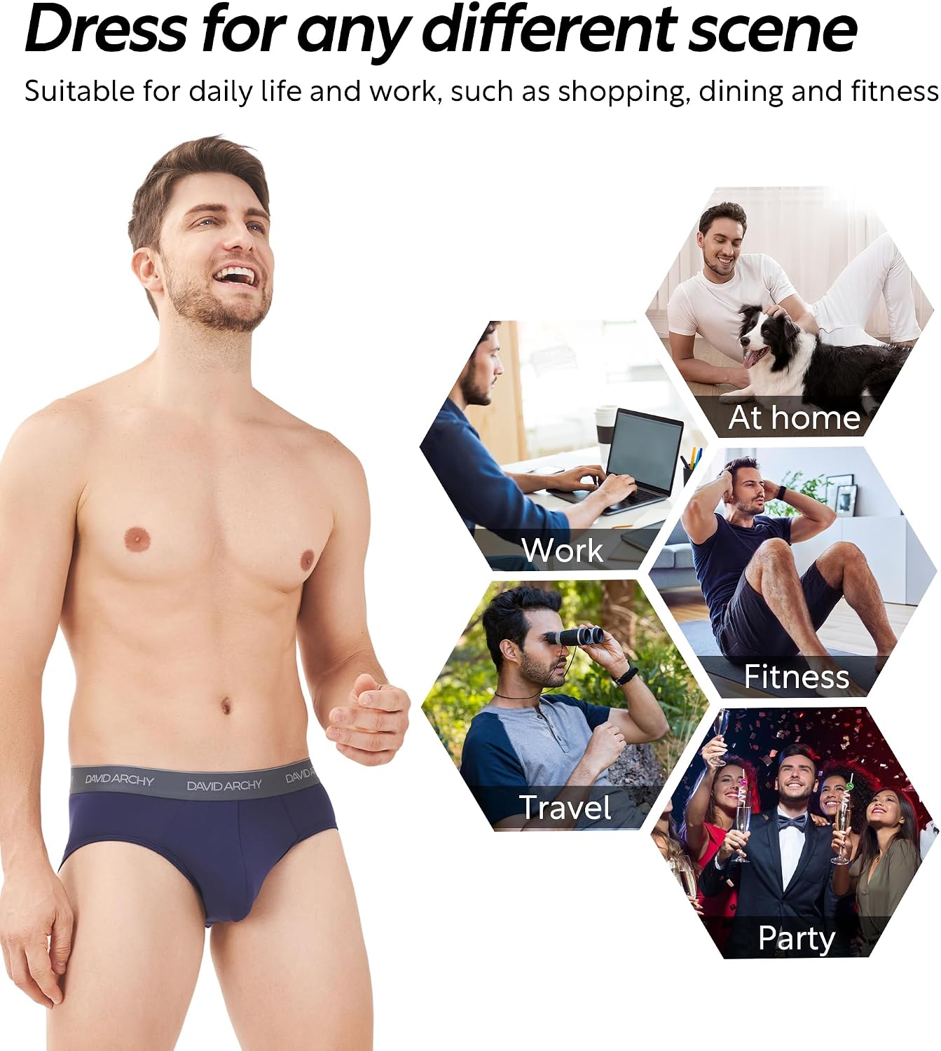 DAVID ARCHY Men's Breathable Support Pouch Underwear Briefs 4 or 7 Pack | Cooling moisture-wicking no-fly Rayon made from bamboo features anti-roll elastic waistbands and vibrant fade resistance.