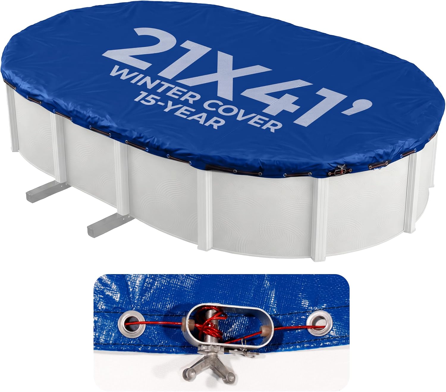 Blue Wave Arctic Armor 12x24-ft Oval Above Ground Pool Winter Cover, Blue | 14x14 laminated polyethylene, metal grommets every 2 ft, black underside, cable and winch, 4-ft overlap, 15-yr support