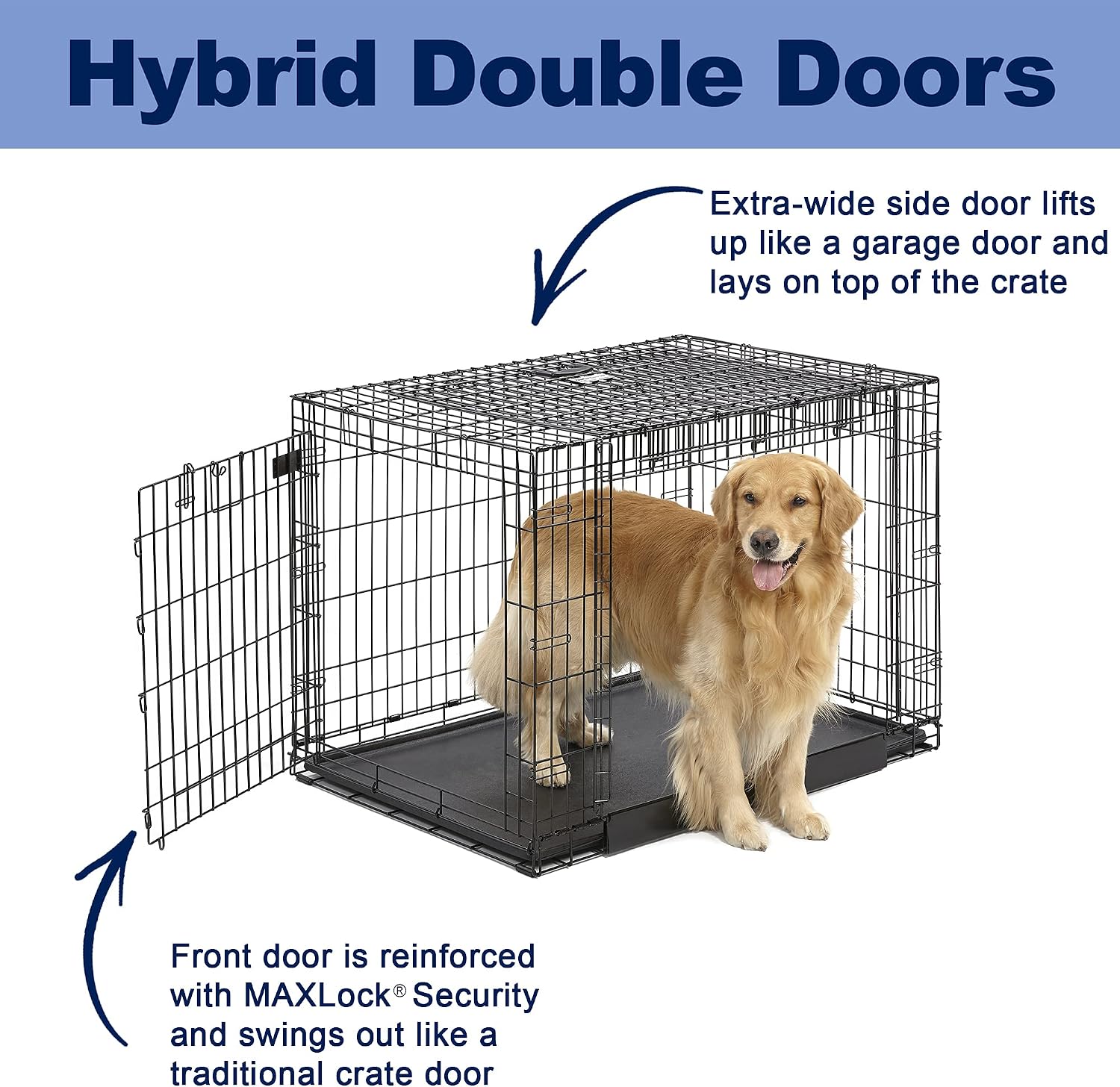 MidWest Homes for Pets Medium Ovation Double Door 30-inch Folding Metal Dog Crate, Front and Up & Away Side Doors, Space-Saving Design