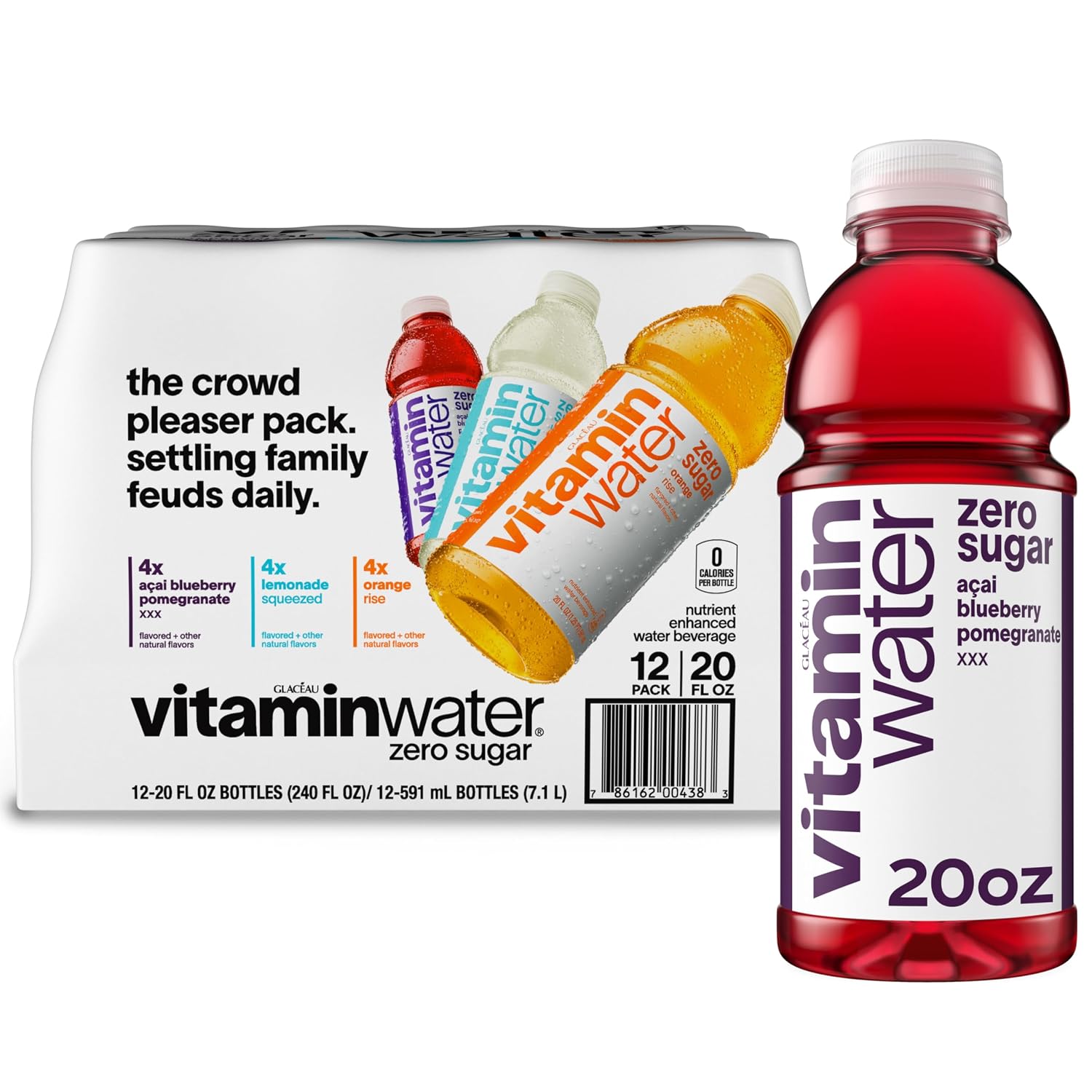 vitaminwater Squeezed Lemonade Zero Sugar, Flavored Water Beverage Bottles, 20 fl oz, 12 Pack
