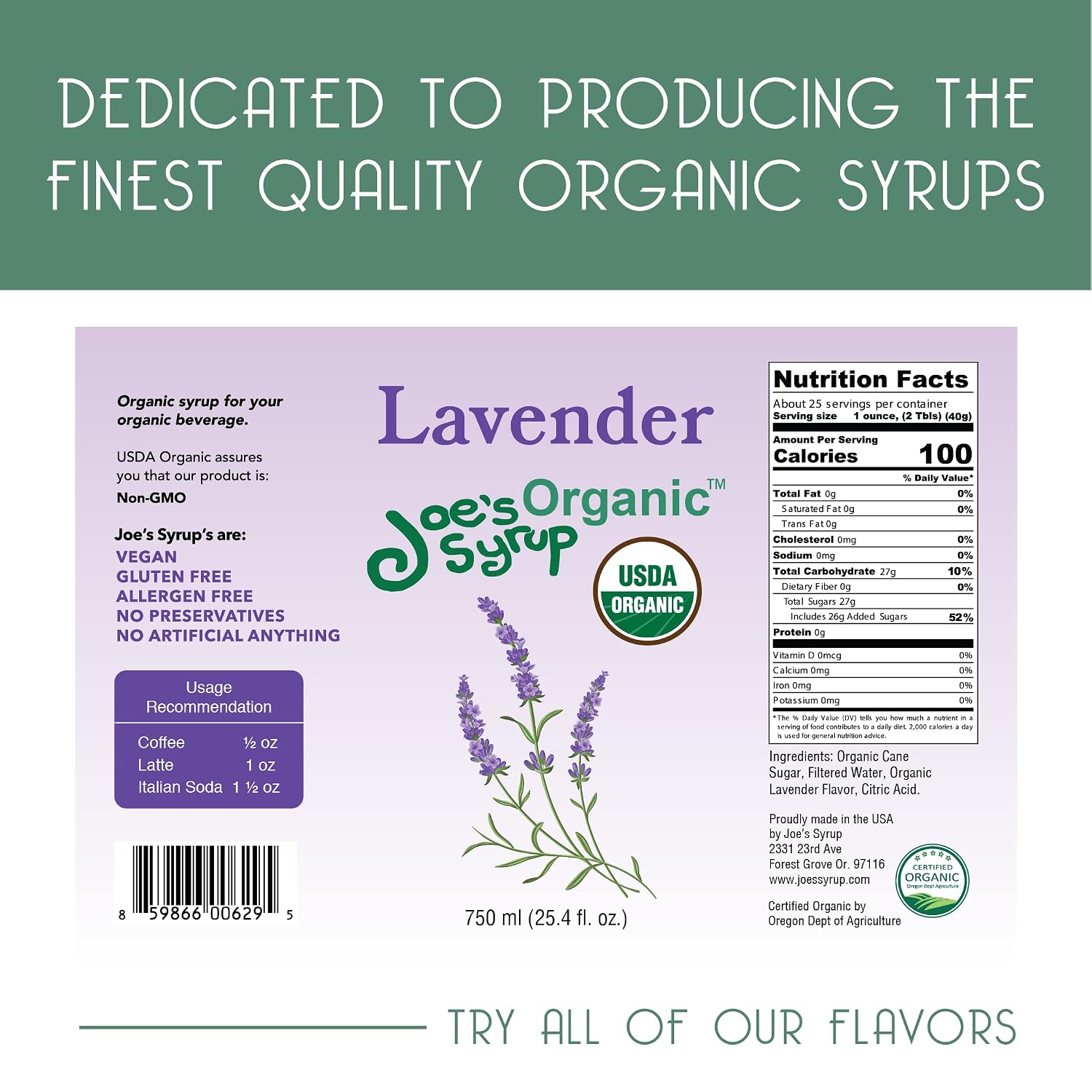 Joe’s Syrup Organic Flavored Syrup, Organic Strawberry, 750 ml | Vegan, gluten-free, Non-GMO, no HFCS; for cocktails & desserts
