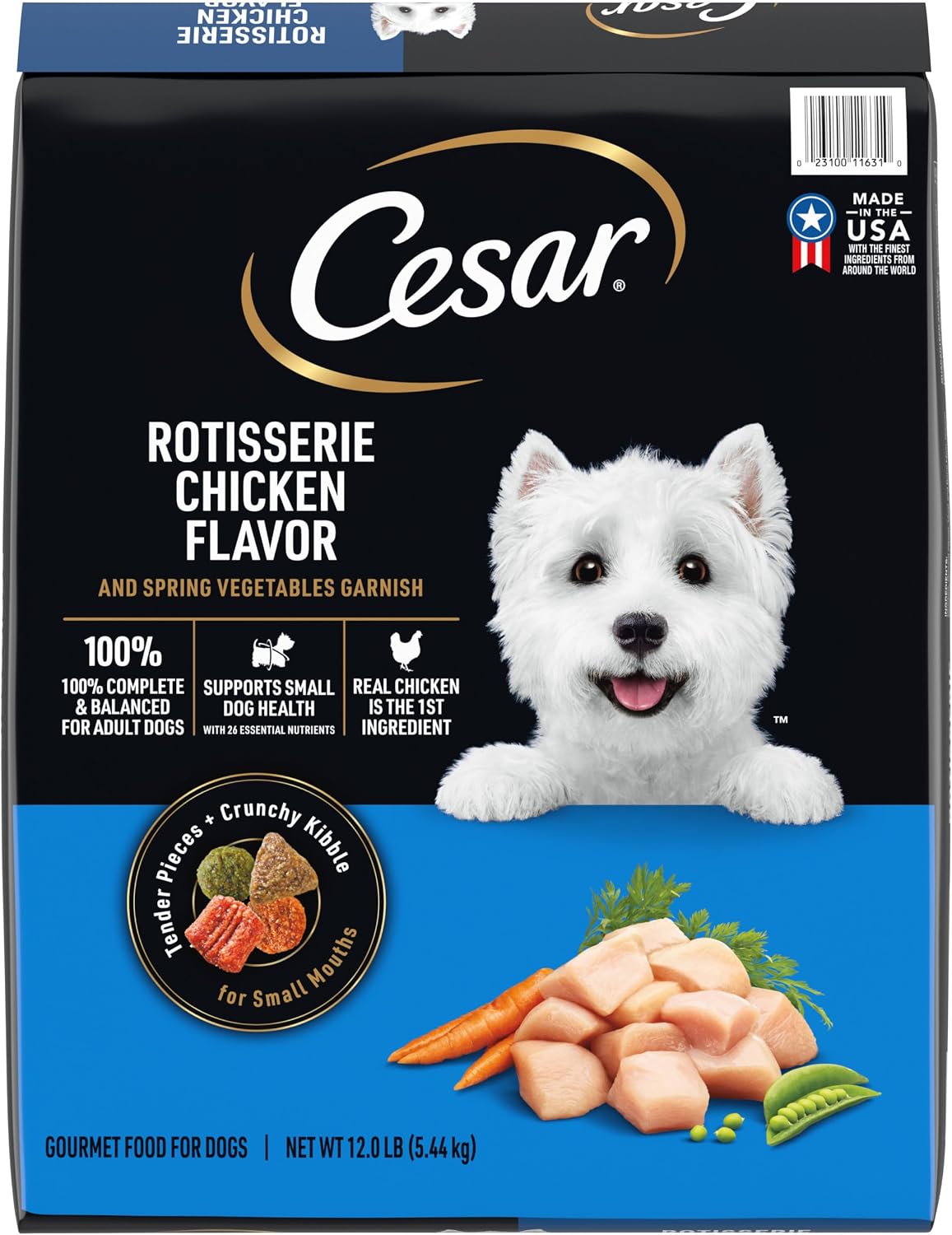Cesar Small Breed Dry Dog Food, Chicken & Spring Vegetables Flavor, 5 lb | Made in USA, Real chicken #1 ingredient, 26 essential nutrients, supports small breed health, no artificial flavors