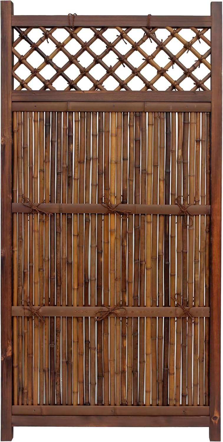 Red Lantern 4 x 1.5 ft. Japanese Bamboo Kumo Fence Panel, 4ft. x 2ft, Brown