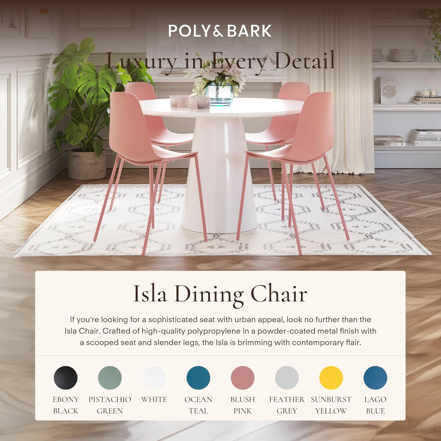 Poly & BARK Isla Modern Kitchen Chairs Set of 4 - Plastic Dining Chair with Metal Legs - Quick Assembly Simple Cafe Chairs Plastic for Indoor or