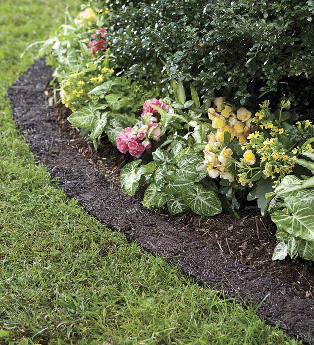 Permanent Mulch Recycled Rubber Border - 10 Feet Long x 4.5 Inches Wide | Weed Deterrent | Easy Install | Scatter-Proof | Landscaping | Paths