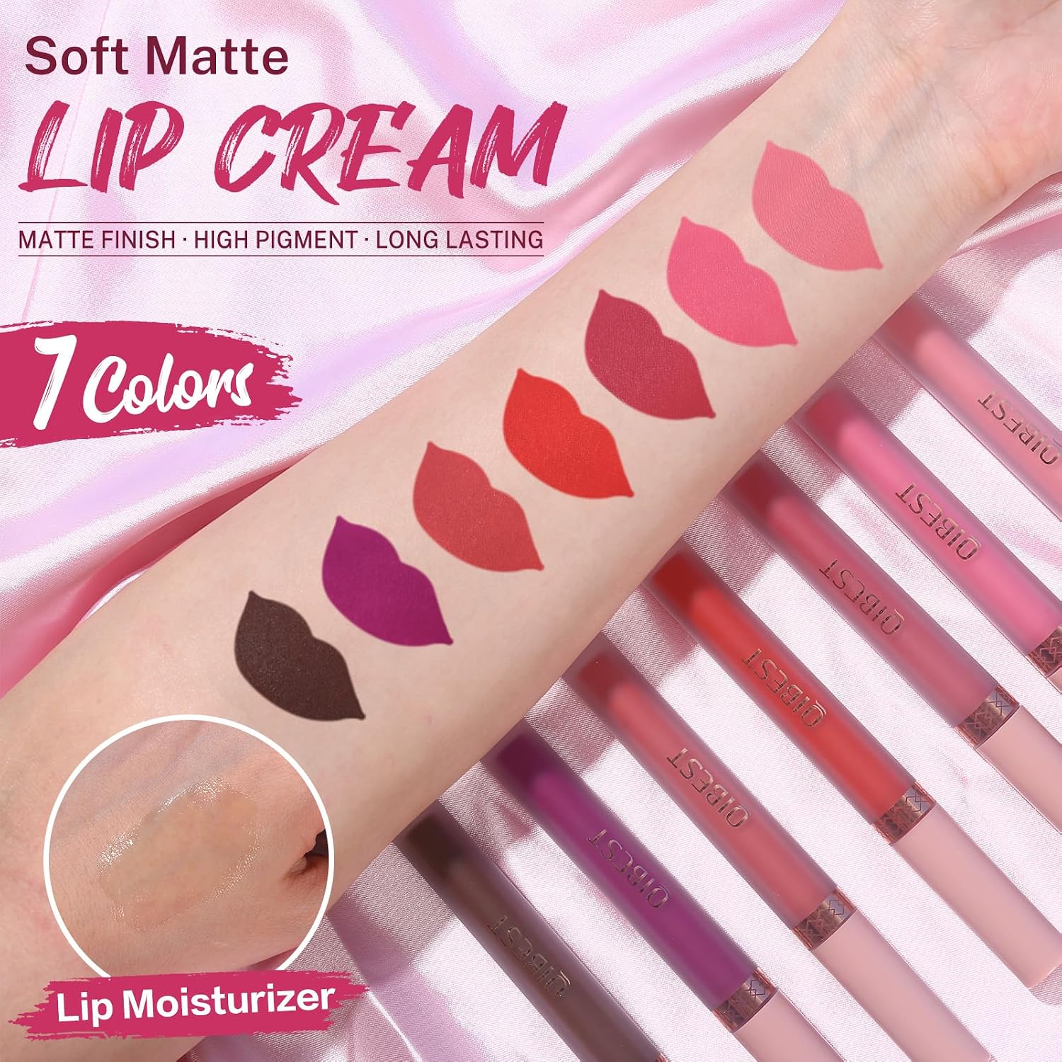 QiBest 7Pcs Matte Liquid Lipstick + 1Pcs Lip Plumper Makeup Set Kit, Pigmented Long Lasting Lip Gloss Set