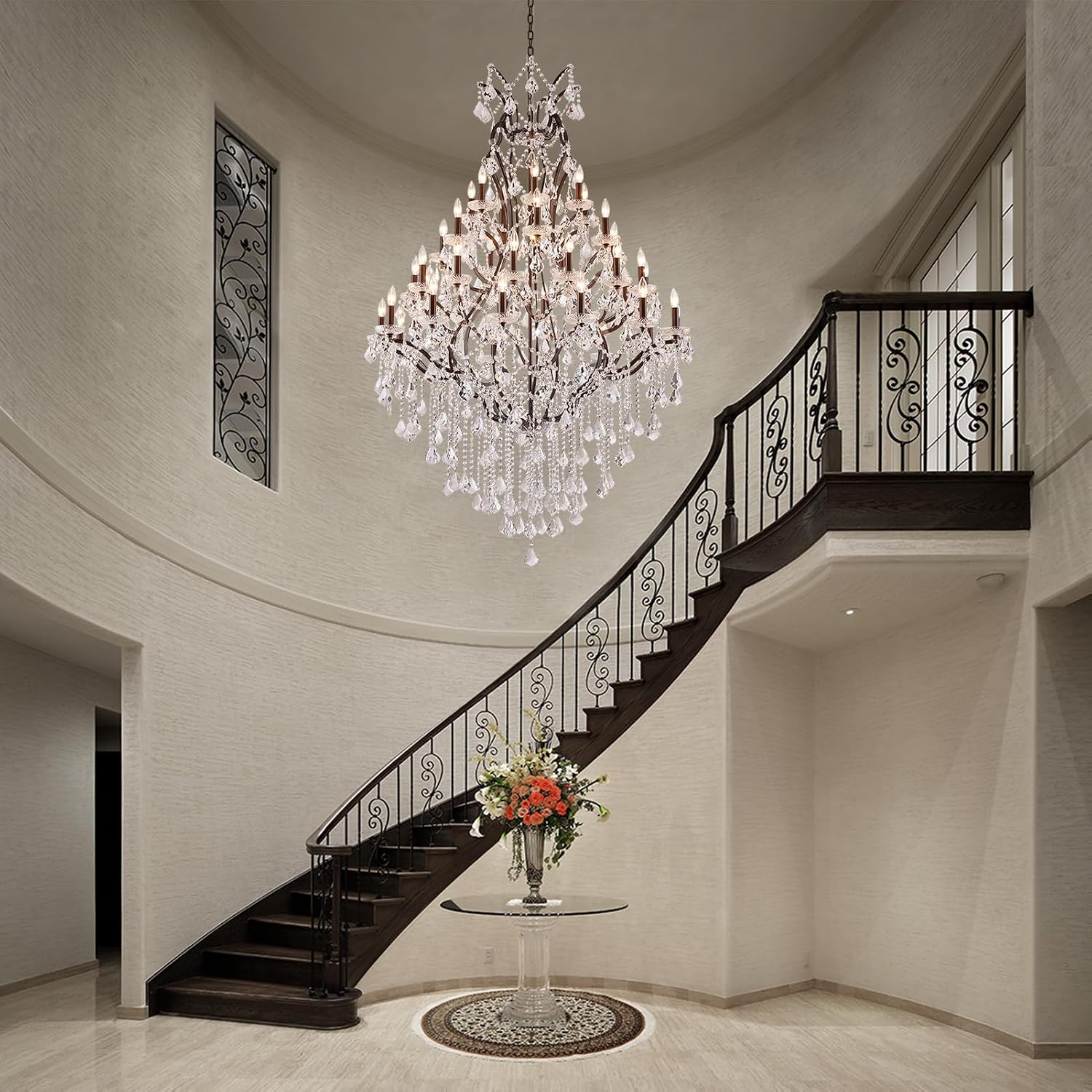 42 Lights Large Crystal Chandeliers for High Ceilings Maria Theresa Chandelier Light Fixture Heavy Vintage Chandelier for Foyer Hallway Entryway