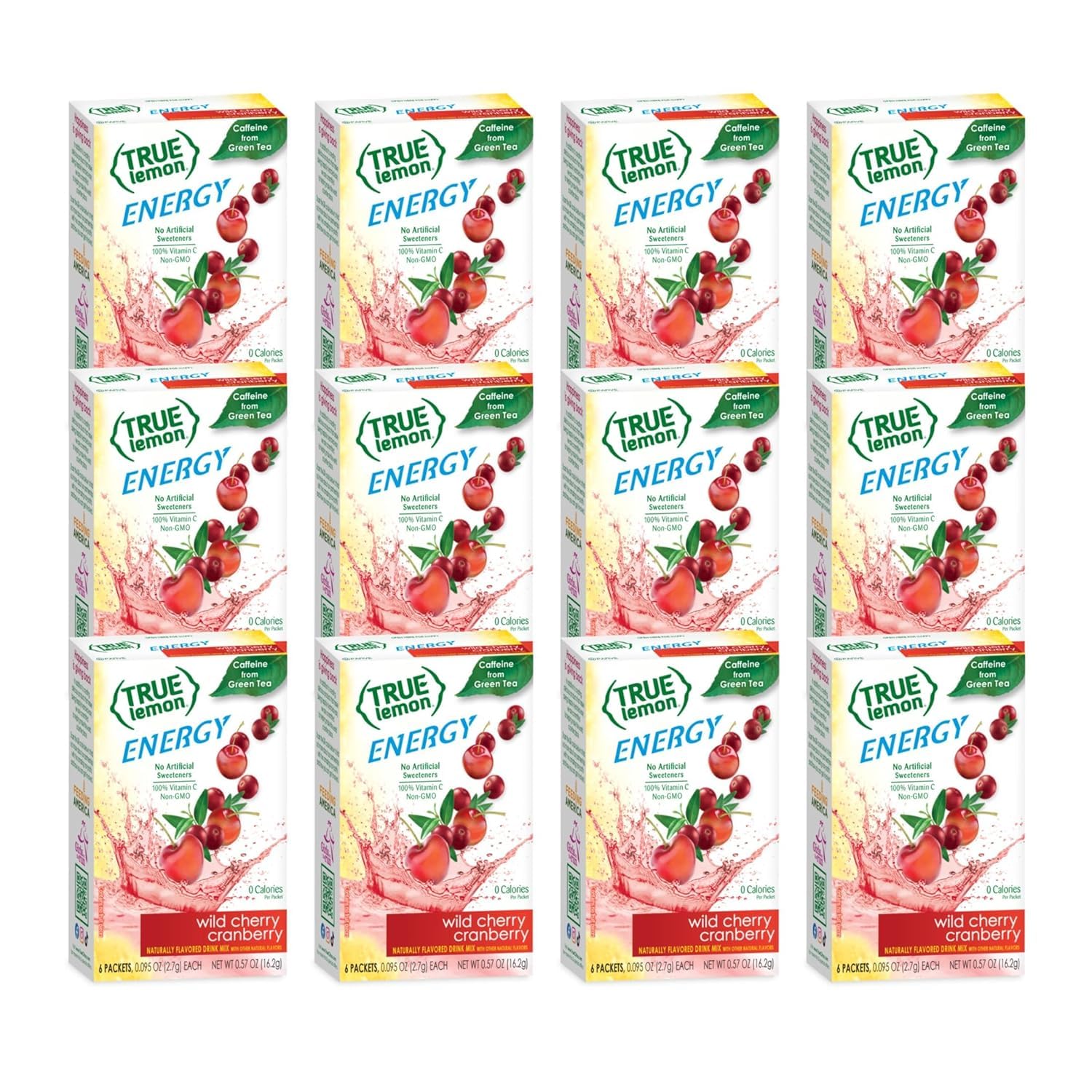 True Lemon Wild Cherry Cranberry Energy Drink Powder, 6 ct (12-pack) | Non-GMO, gluten free, sugar free, zero calorie energy drink packets