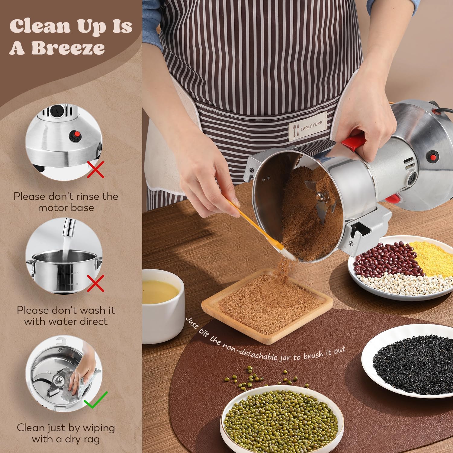 Moongiantgo Grain Mill Grinder Commercial Spice Grinder, 2500g Swing, 110V