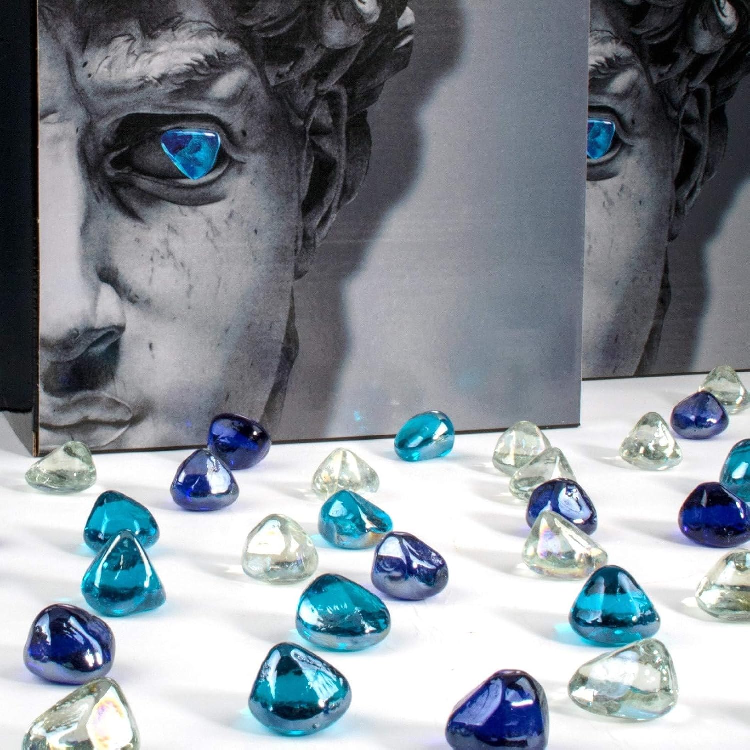 Fire Glass Diamond 1 Inch Fire Pit Glass Rocks for Propane or Gas Fire Pit （10 Pounds Margarita Azura Blue ） Gift Package