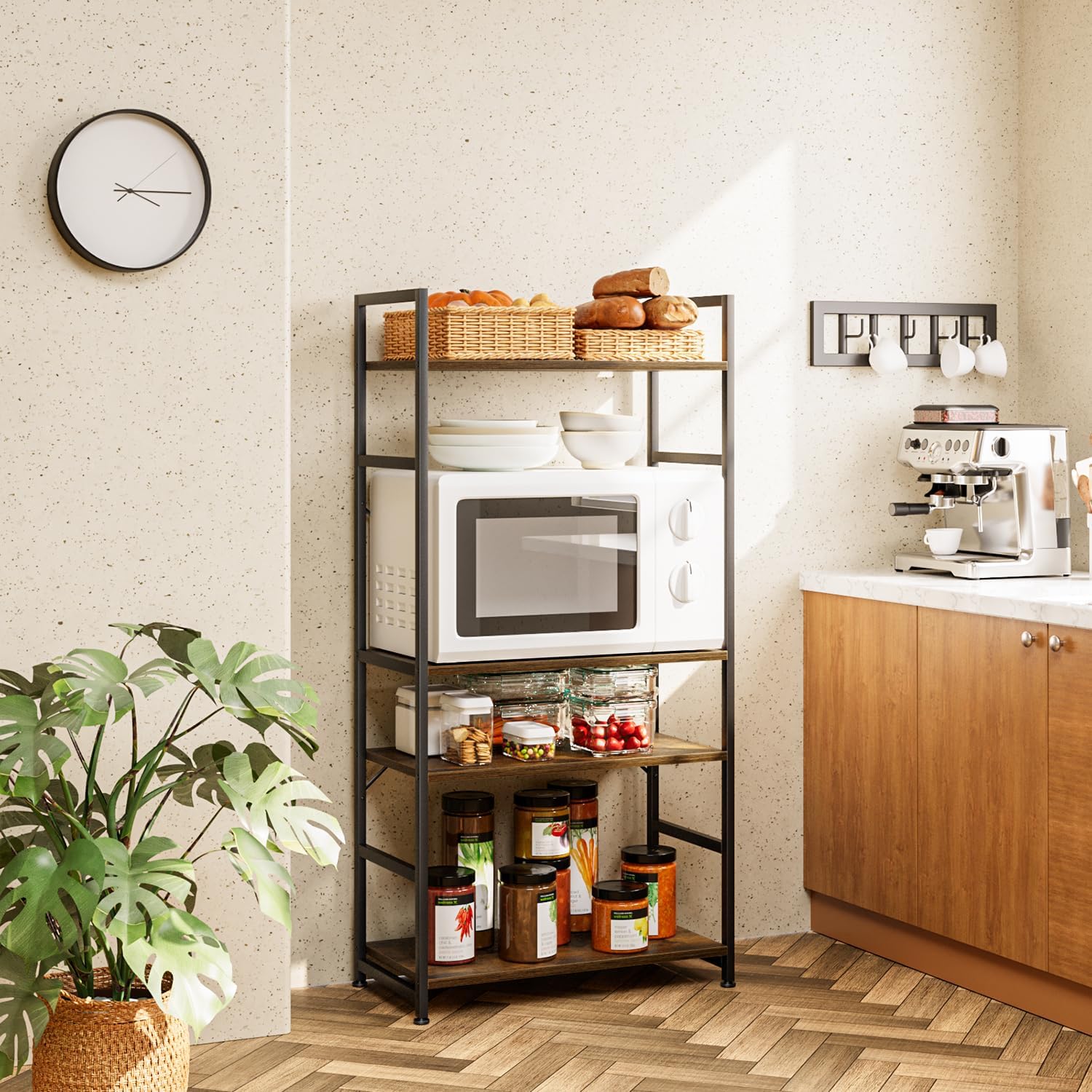 NUMENN 5 Tier Bookshelf, Tall Freestanding Open Storage Bookcase, Vintage