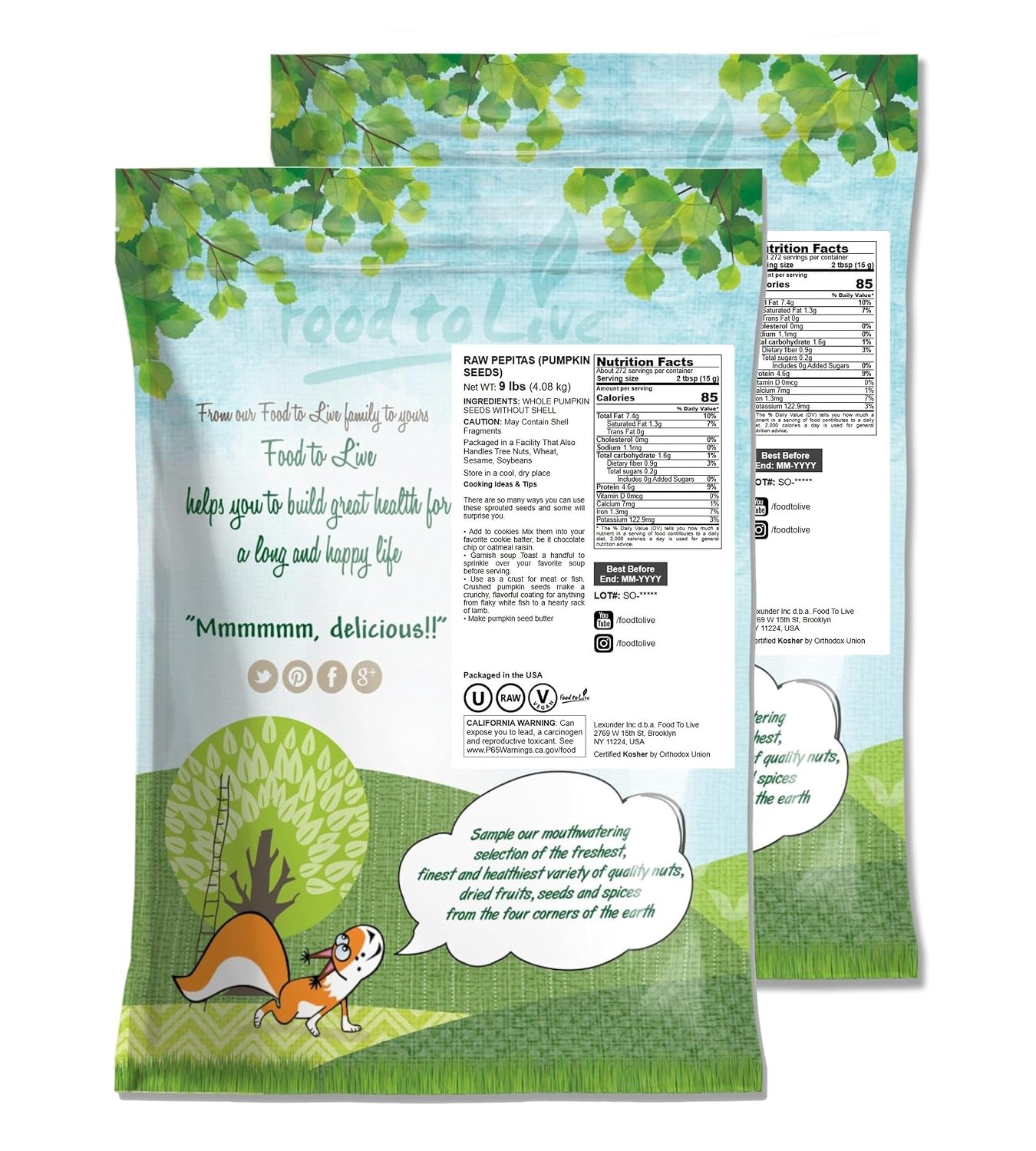 Food to Live - Raw Pepitas, 8 Ounces, Pumpkin Seed Kernels, Unsalted, No Shell, Vegan, Kosher, Keto, Bulk. Wholesome Snack. High in Protein, Essential Fatty Acids.