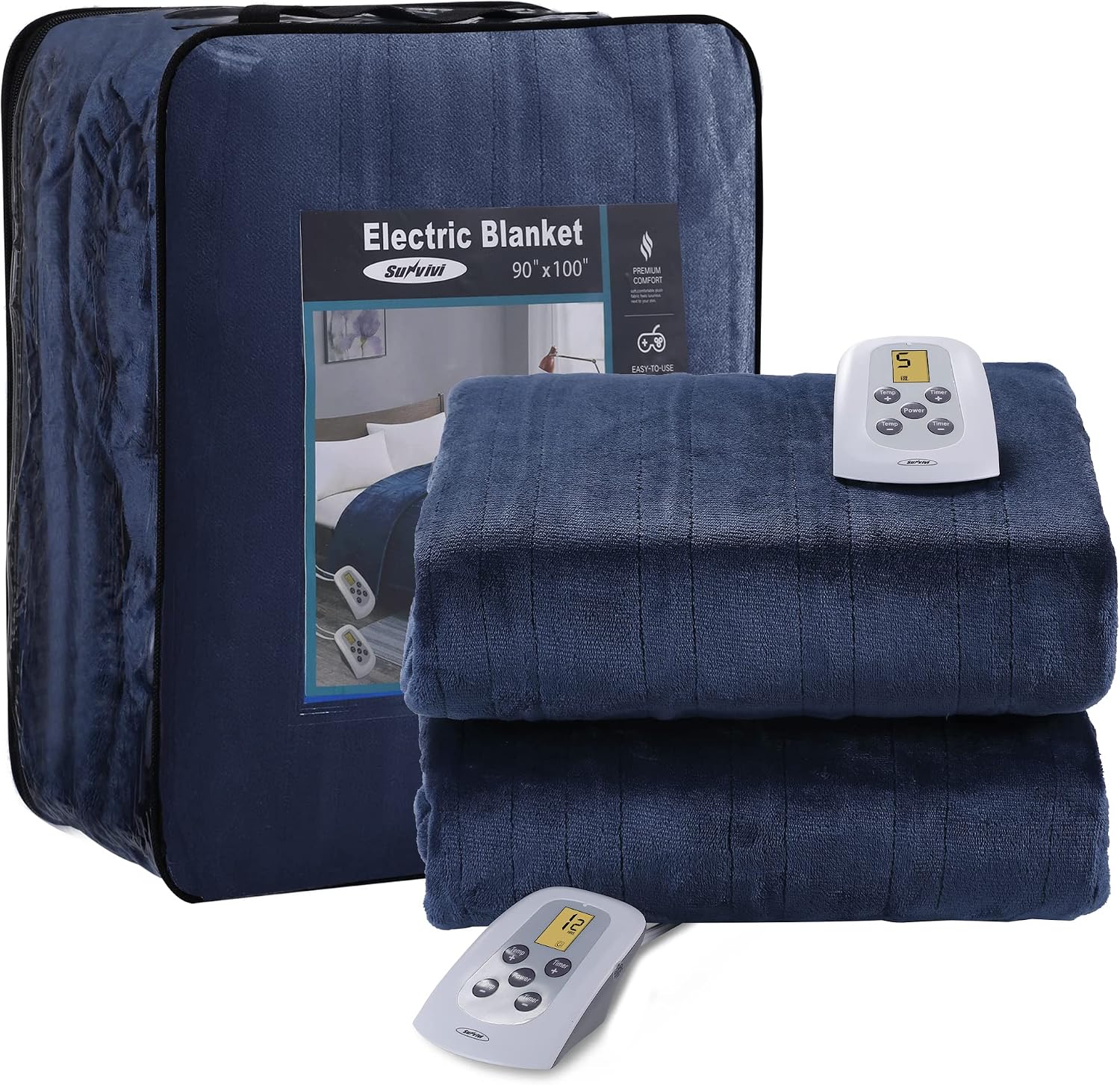 SUNVIVI Heated Blanket King Size, Heating Electric Throw Blanket Dual Control, 10 Heat Settings, 12 Hours Auto Off, Machine Washable, ETL Certified