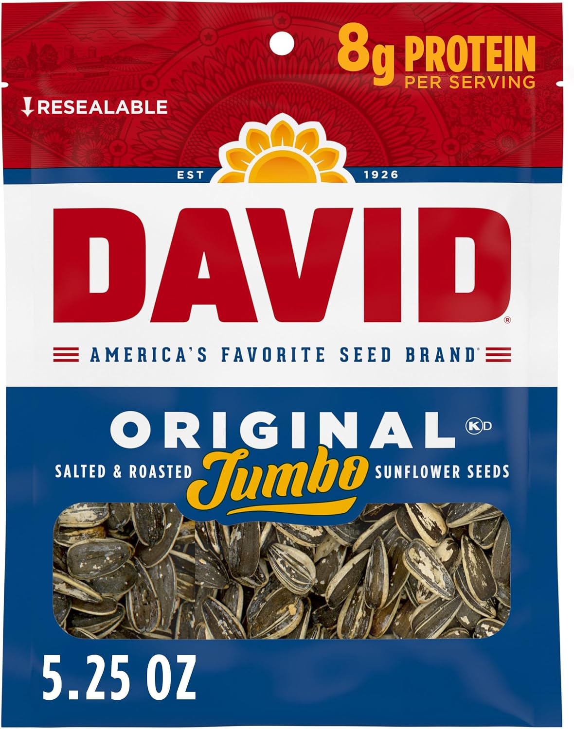 DAVID Jumbo Sunflower Seeds, Original Flavor, 5.25 oz.