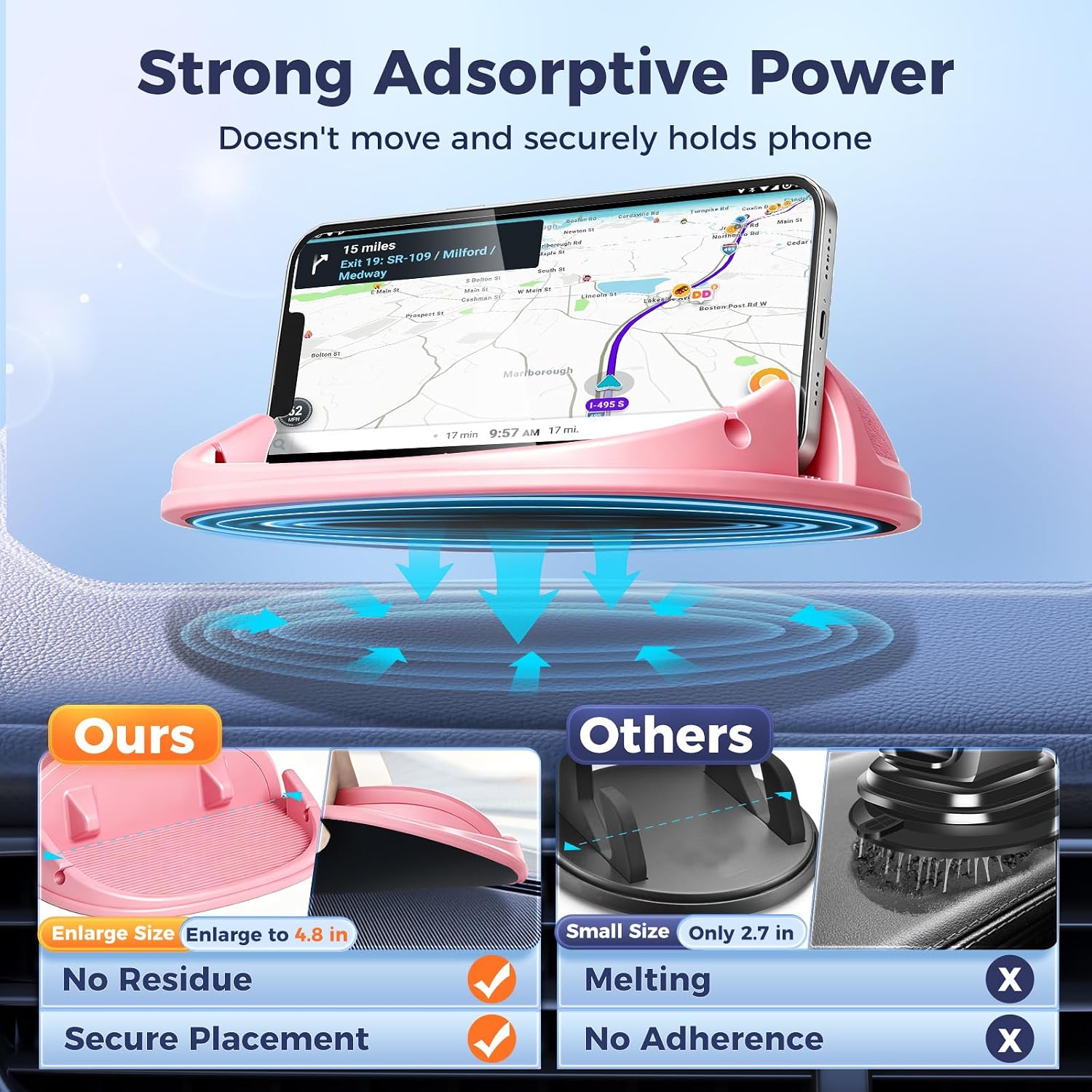 Loncaster Car Phone Holder, Car Phone Mount Silicone Car Pad Mat for Various Dashboards, Slip Free Desk Phone Stand Compatible with iPhone, Samsung, Android Smartphones, GPS Devices and More, Black