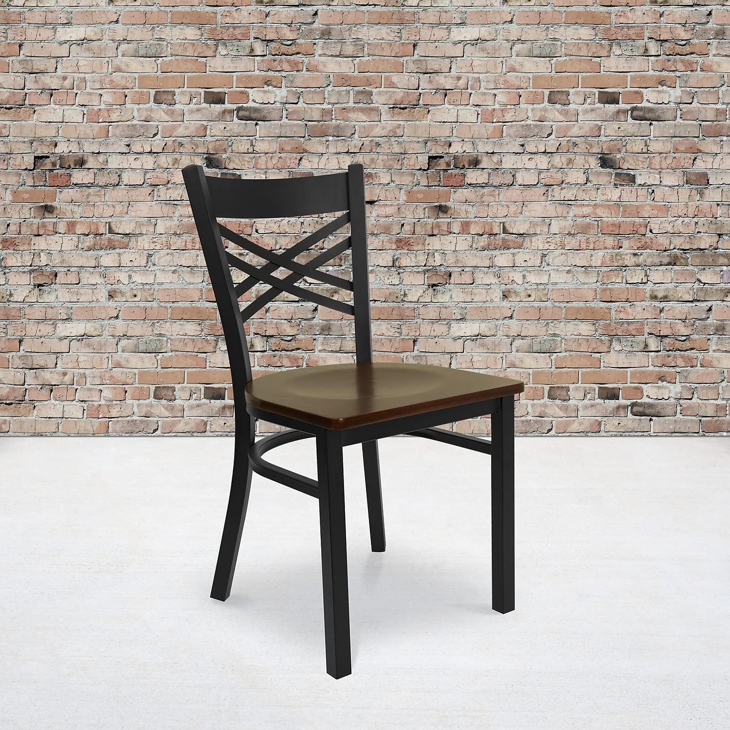Flash Furniture Hercules Series "X" Back Metal Restaurant Chairs, Modern Upholstered Armless Dining Chairs for Restaurants/Kitchens, Set of 2, Black
