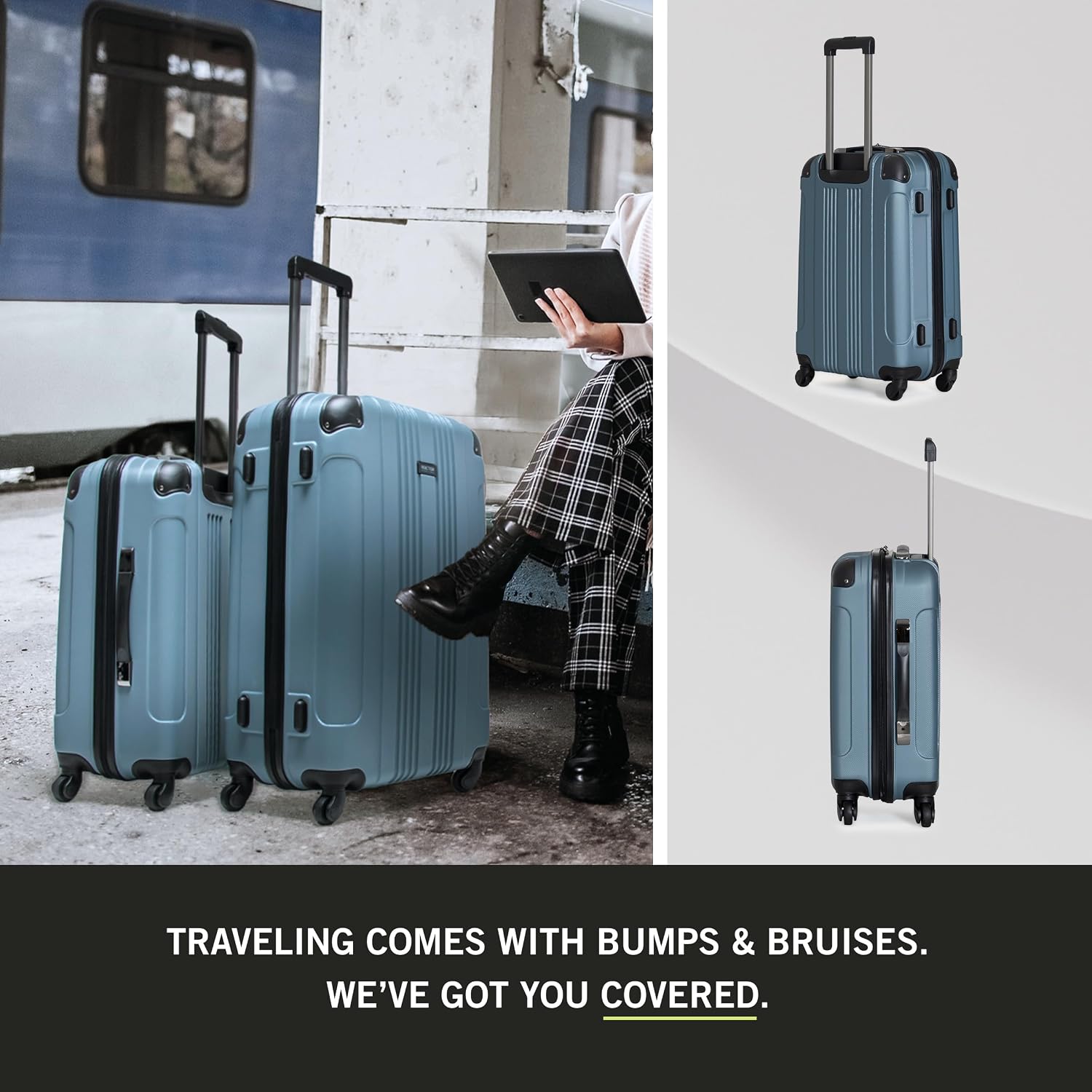 Kenneth Cole REACTION Out of Bounds Lightweight Hardshell 4-Wheel Spinner Luggage, Teal, 20-Inch Carry On