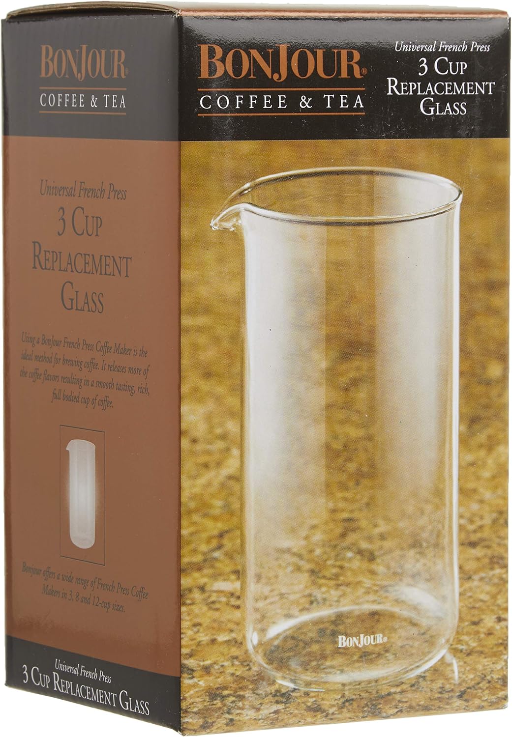 BonJour 8-Cup French Press 53315 Replacement Glass Carafe, Universal Design | Universal Fit for Most 8-Cup French Press Frames, Durable Glass, Easy Replacement Part