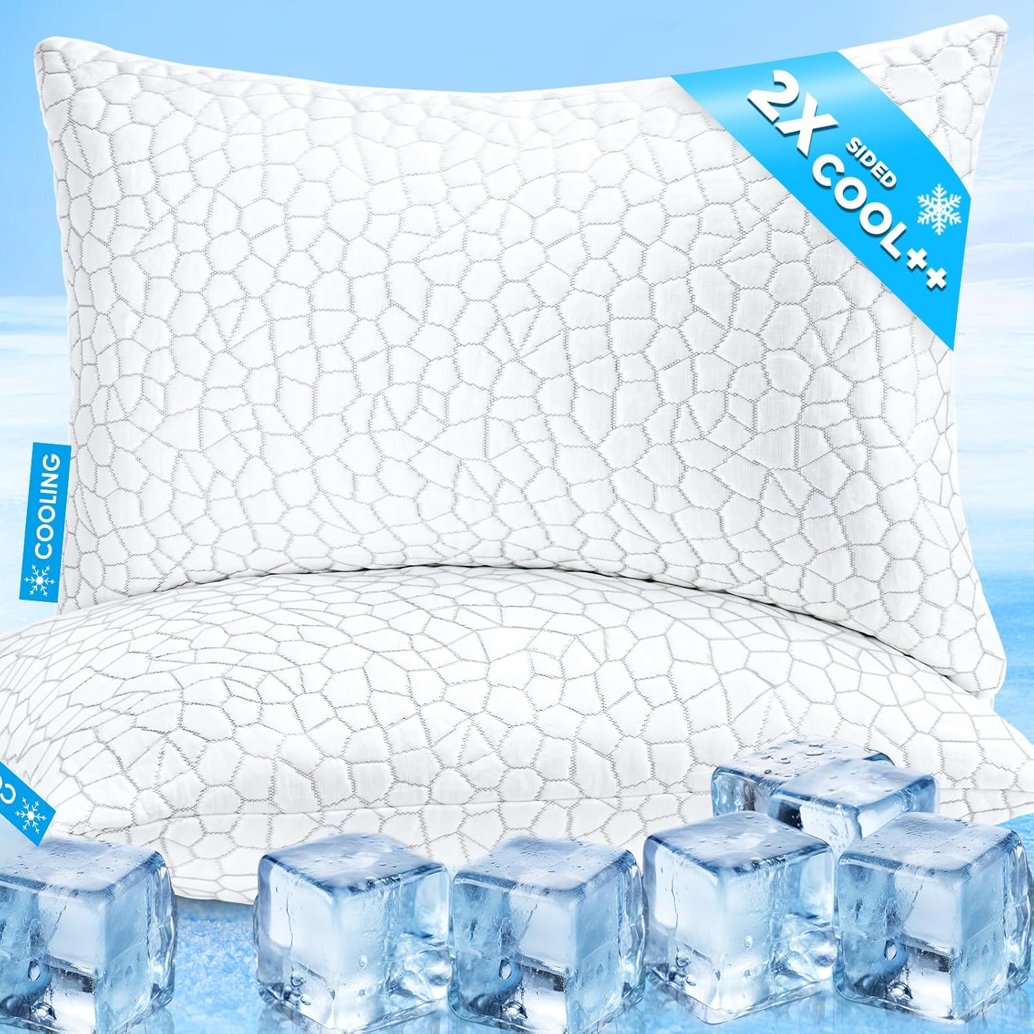 SUPA MODERN Cooling Pillow Queen Size Set of 2, CertiPUR-US Shredded Memory Foam Pillows for Sleeping, Cool Bed Pillows for Hot Sleepers, Adjustable Firm Pillow for Side,Back,Stomach Sleepers